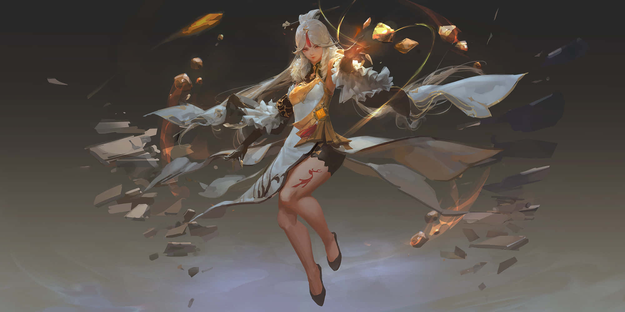 Ningguang, Genshin Impact, white hair, Full HD Desktop Wallpaper