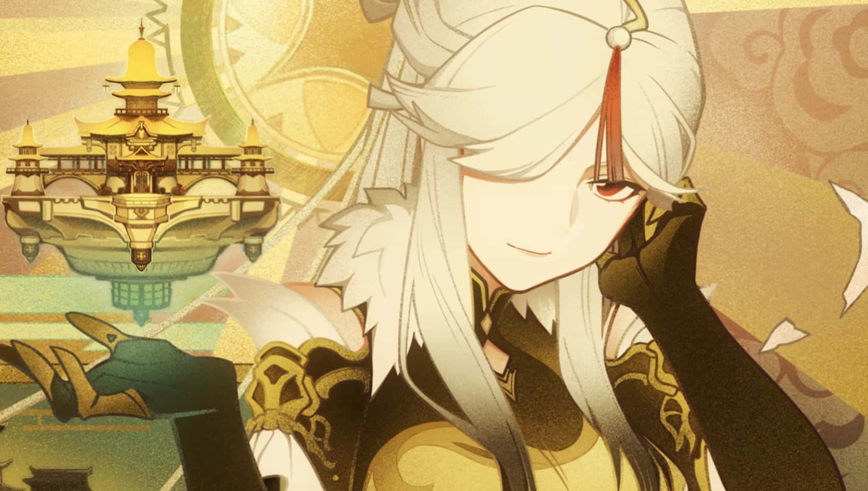 Ningguang, Genshin Impact, white hair, HD Desktop Wallpaper