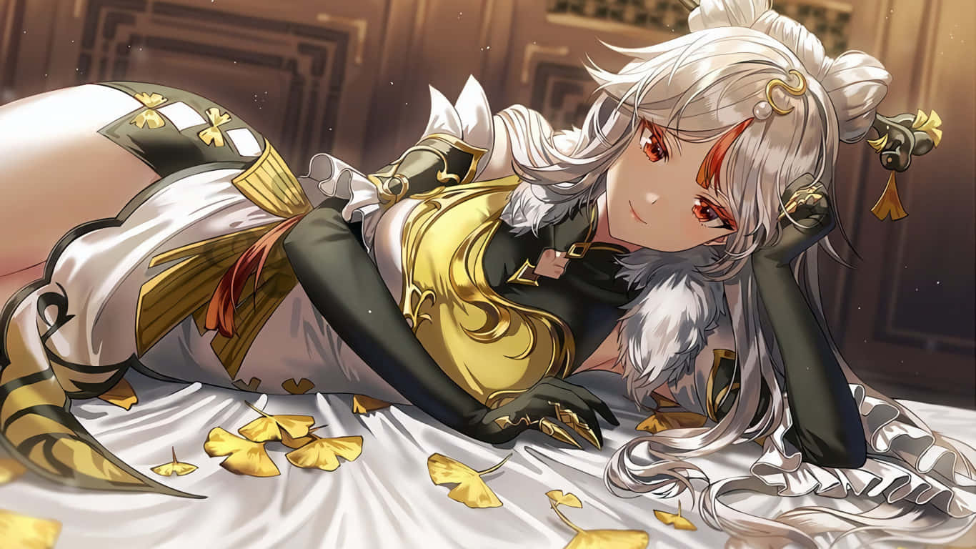 Ningguang, Genshin Impact, silver-haired anime girl, HD Desktop Wallpaper