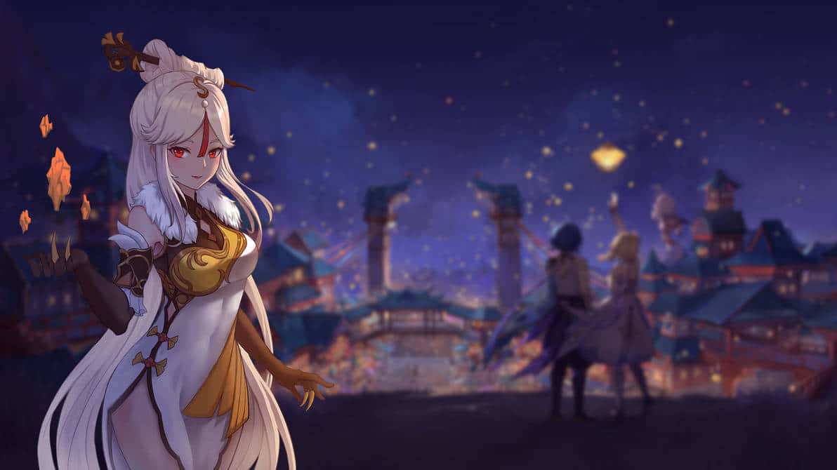 Ningguang, Genshin Impact, white-haired, SD Desktop Wallpaper