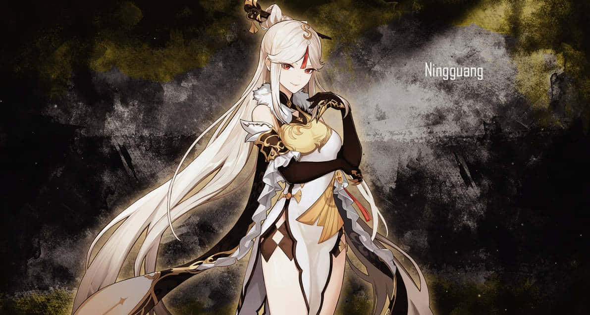 Genshin Impact, Ningguang, long white hair, SD Desktop Wallpaper