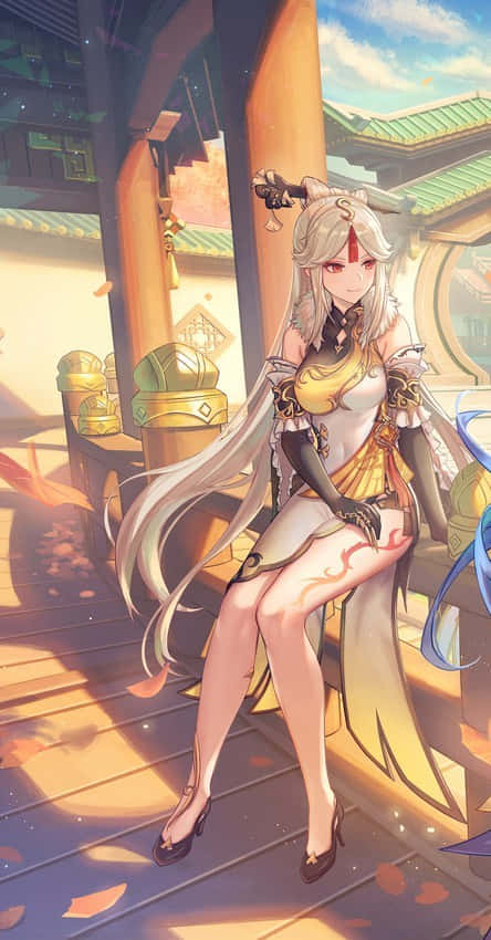 Genshin Impact, Ningguang, silver hair, SD Phone Wallpaper