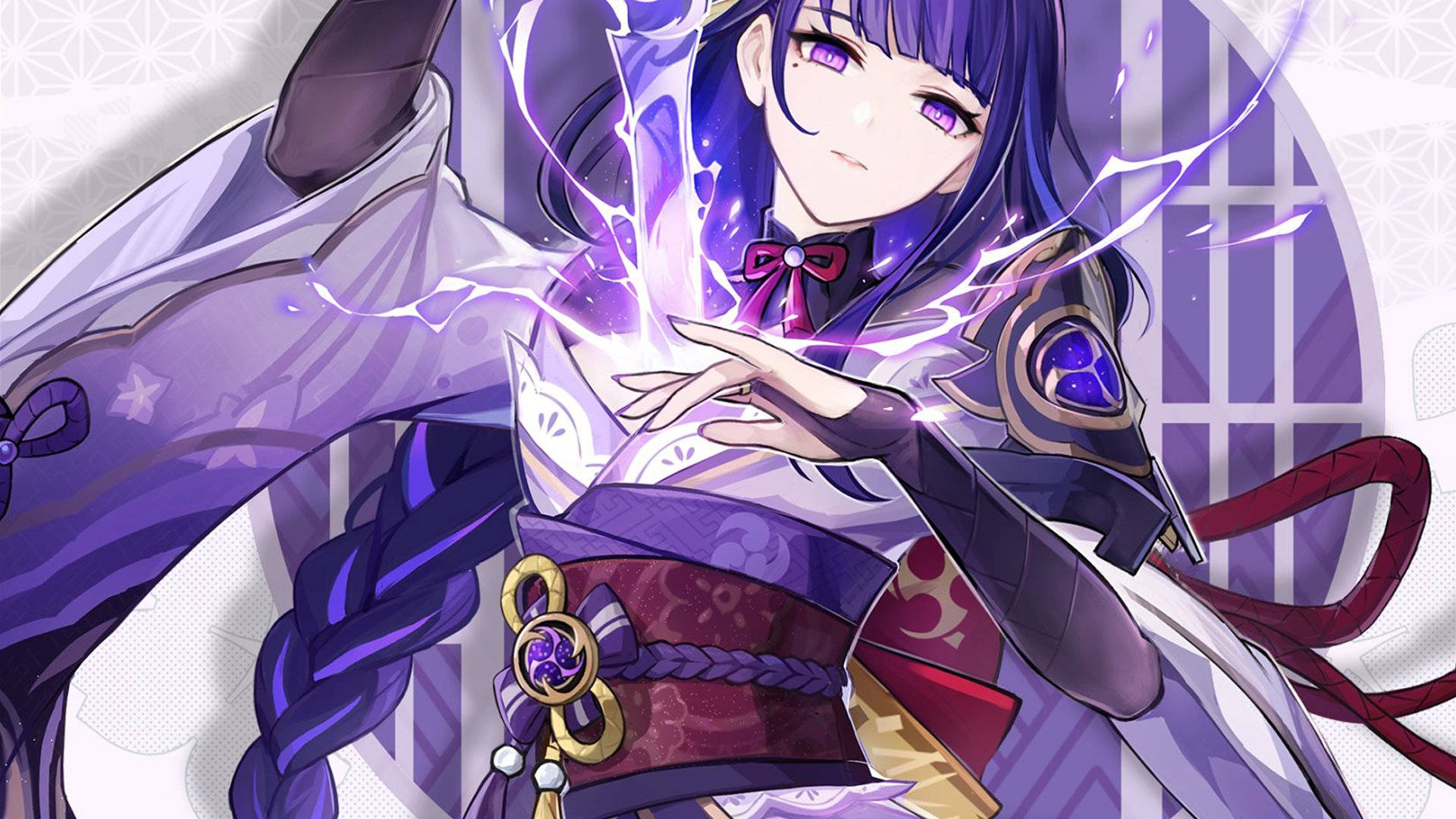 Genshin Impact, Raiden Shogun, purple-haired, Full HD Desktop Wallpaper