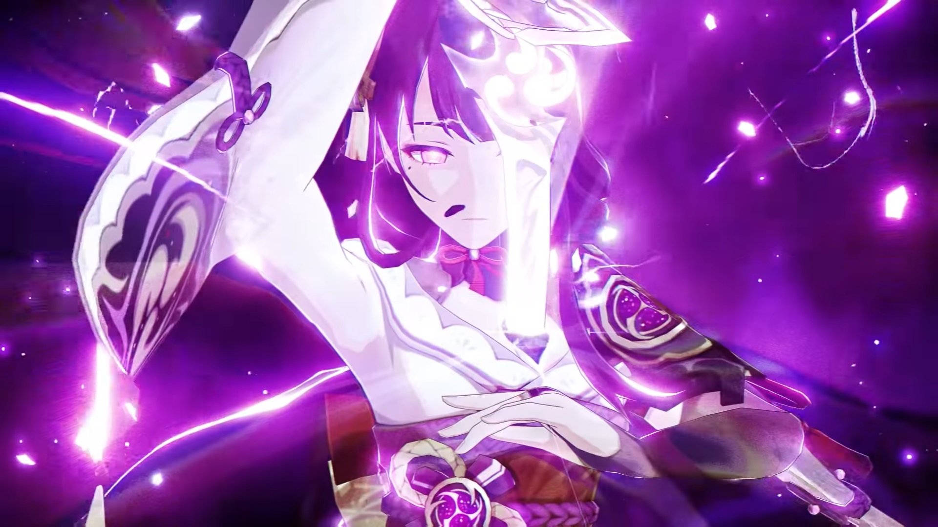 Genshin Impact, Raiden Shogun, purple hair, Full HD Desktop Wallpaper