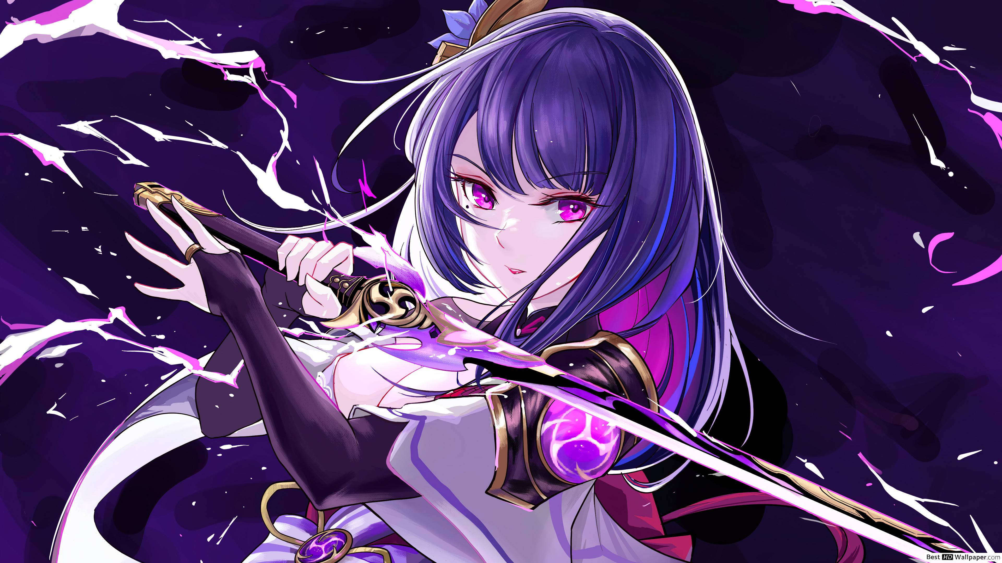 Genshin Impact, Raiden Shogun, purple-haired, 4K Desktop Wallpaper