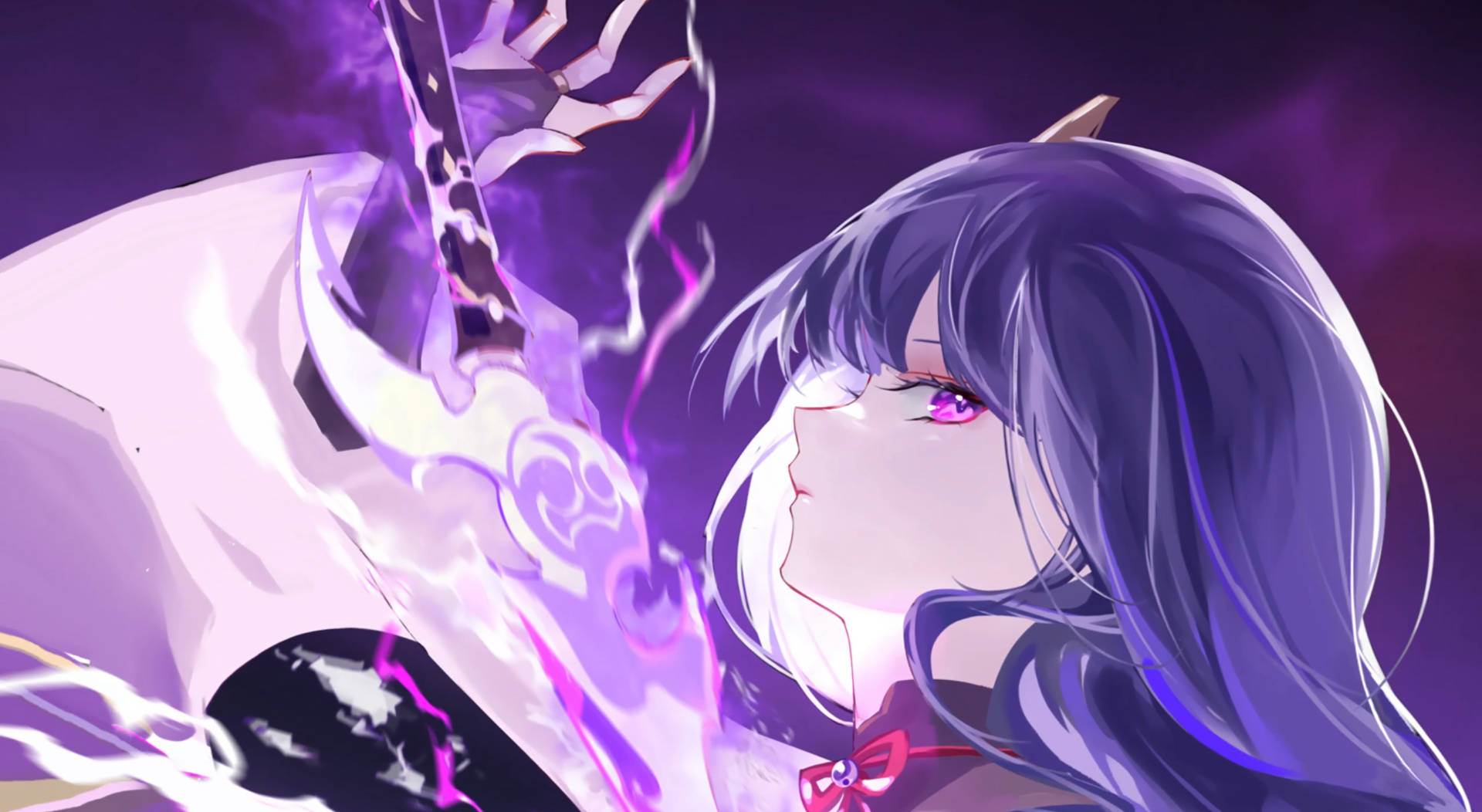 Genshin Impact, Raiden Shogun, purple-haired, Full HD Desktop Wallpaper