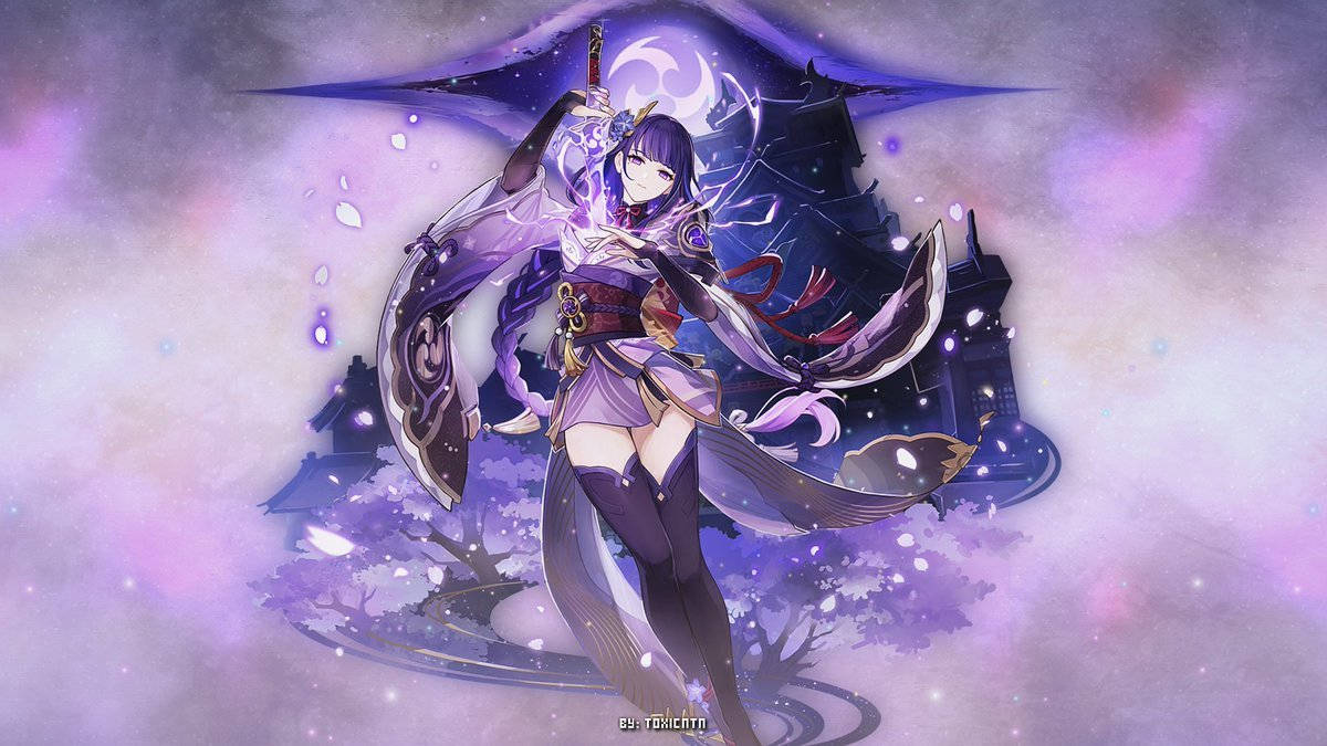 Genshin Impact, Raiden Shogun, purple-haired anime warrior, SD Desktop Wallpaper