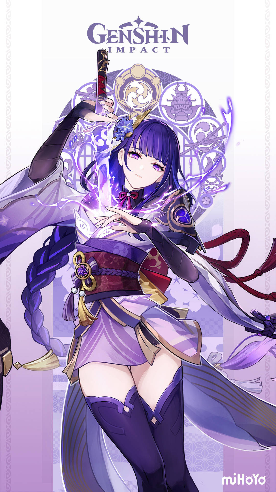 Genshin Impact, Raiden Shogun, purple-haired, Full HD Phone Wallpaper