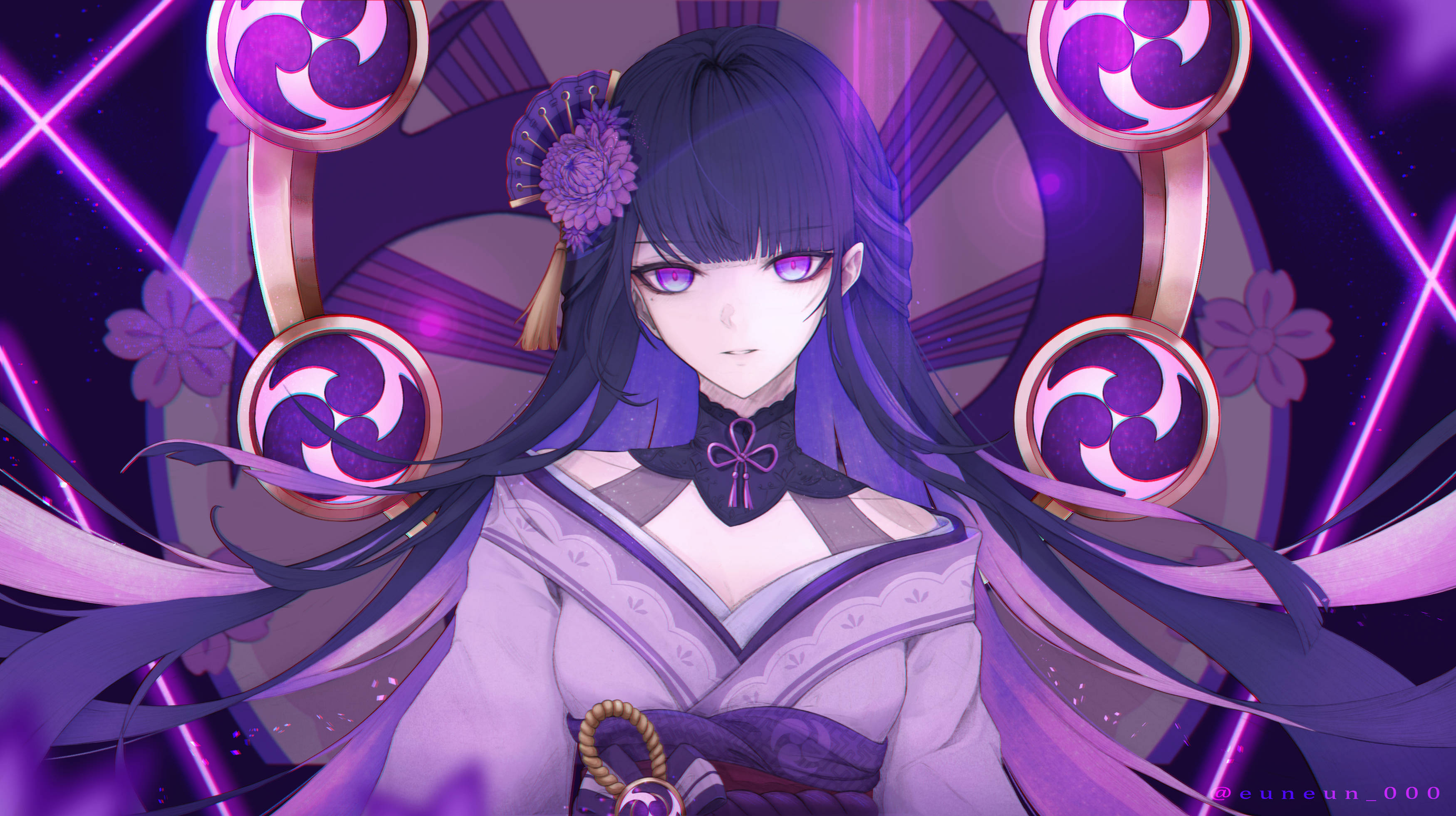 Genshin Impact, Raiden Shogun, purple-haired, 2K Desktop Wallpaper