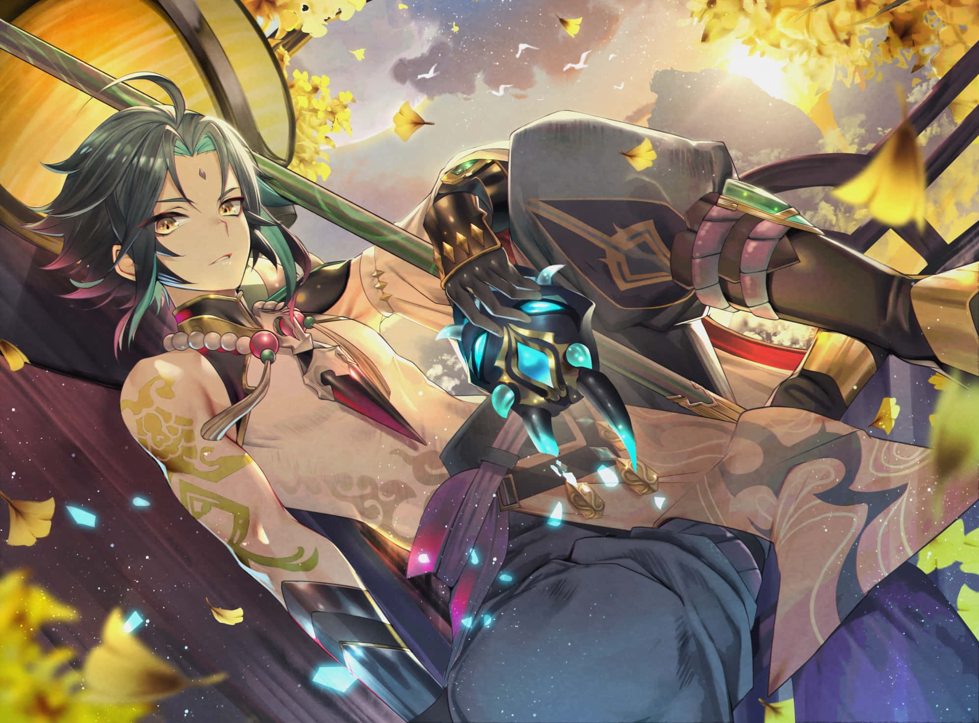 Genshin Impact, Xiao, green hair, Full HD Desktop Wallpaper