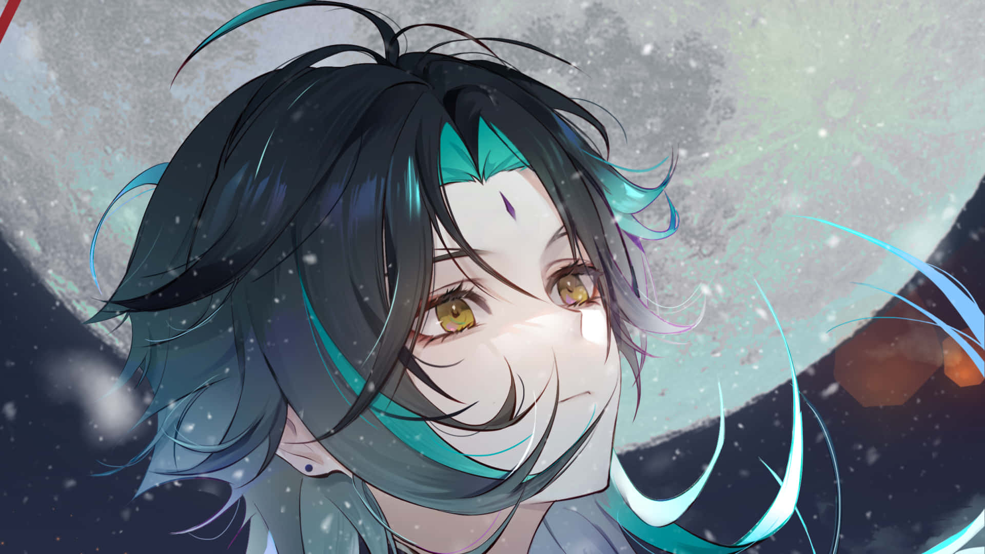 Genshin Impact, Xiao, teal streaked hair, Full HD Desktop Wallpaper