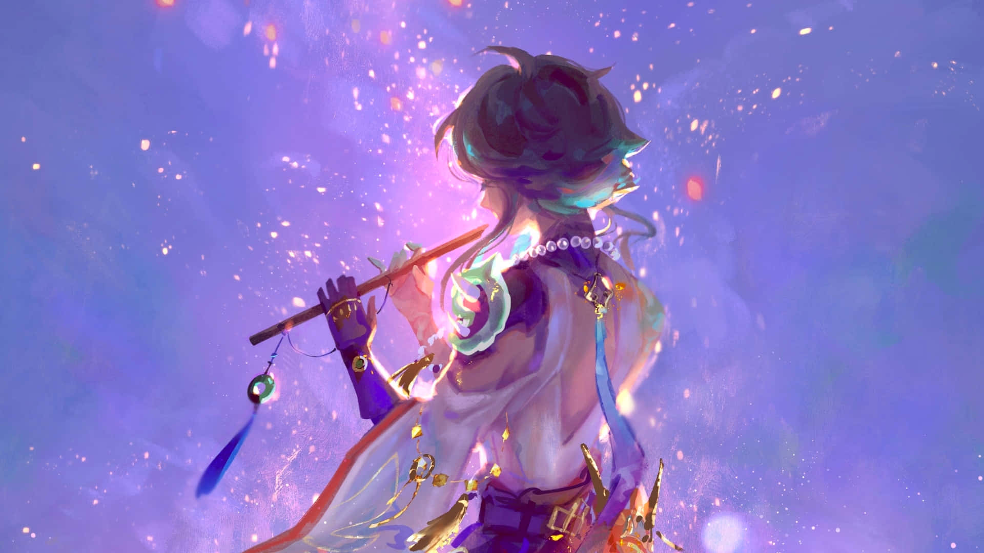 Genshin Impact, Xiao, flute, Full HD Desktop Wallpaper