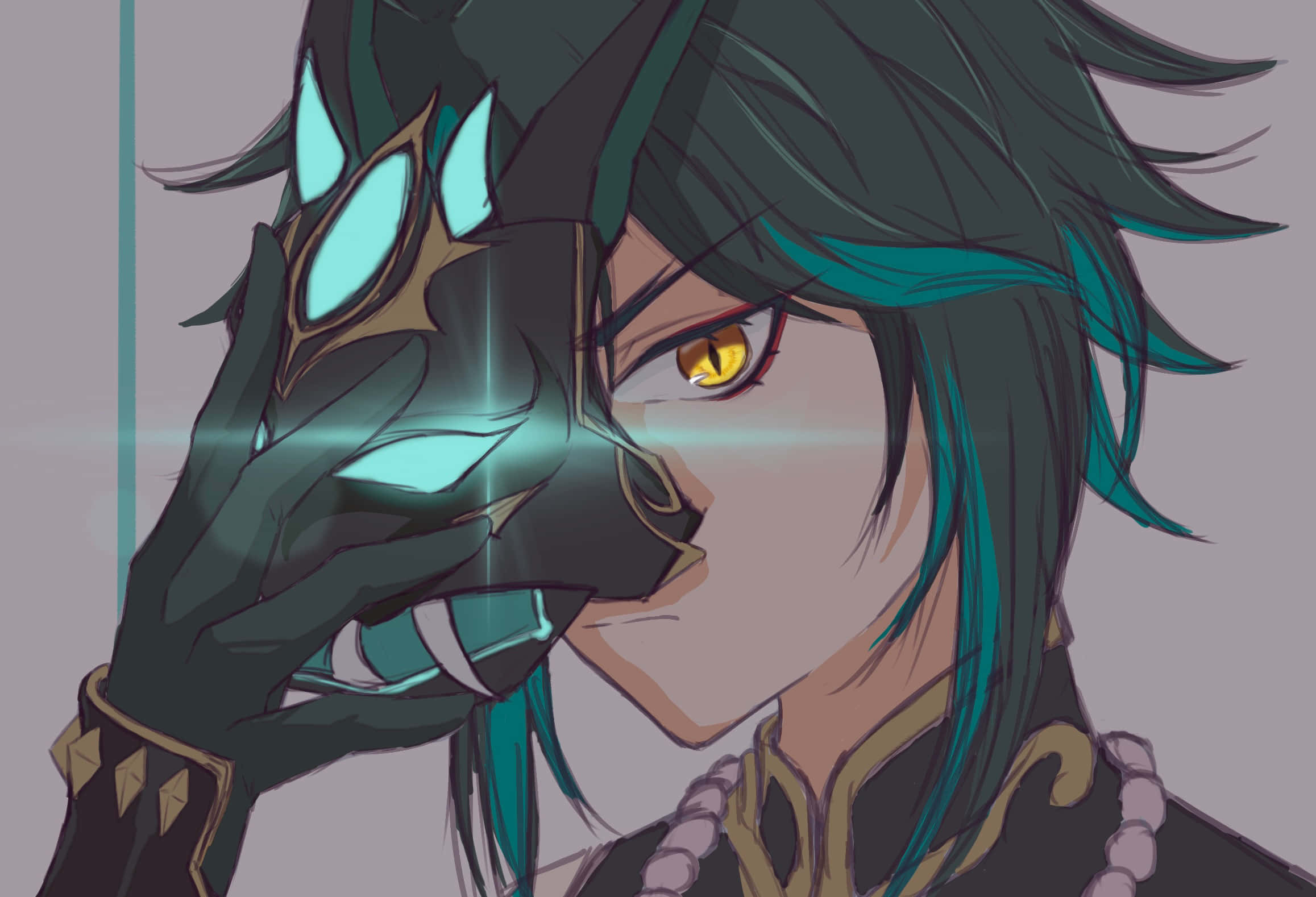 Genshin Impact, Xiao, teal hair, Full HD Desktop Wallpaper