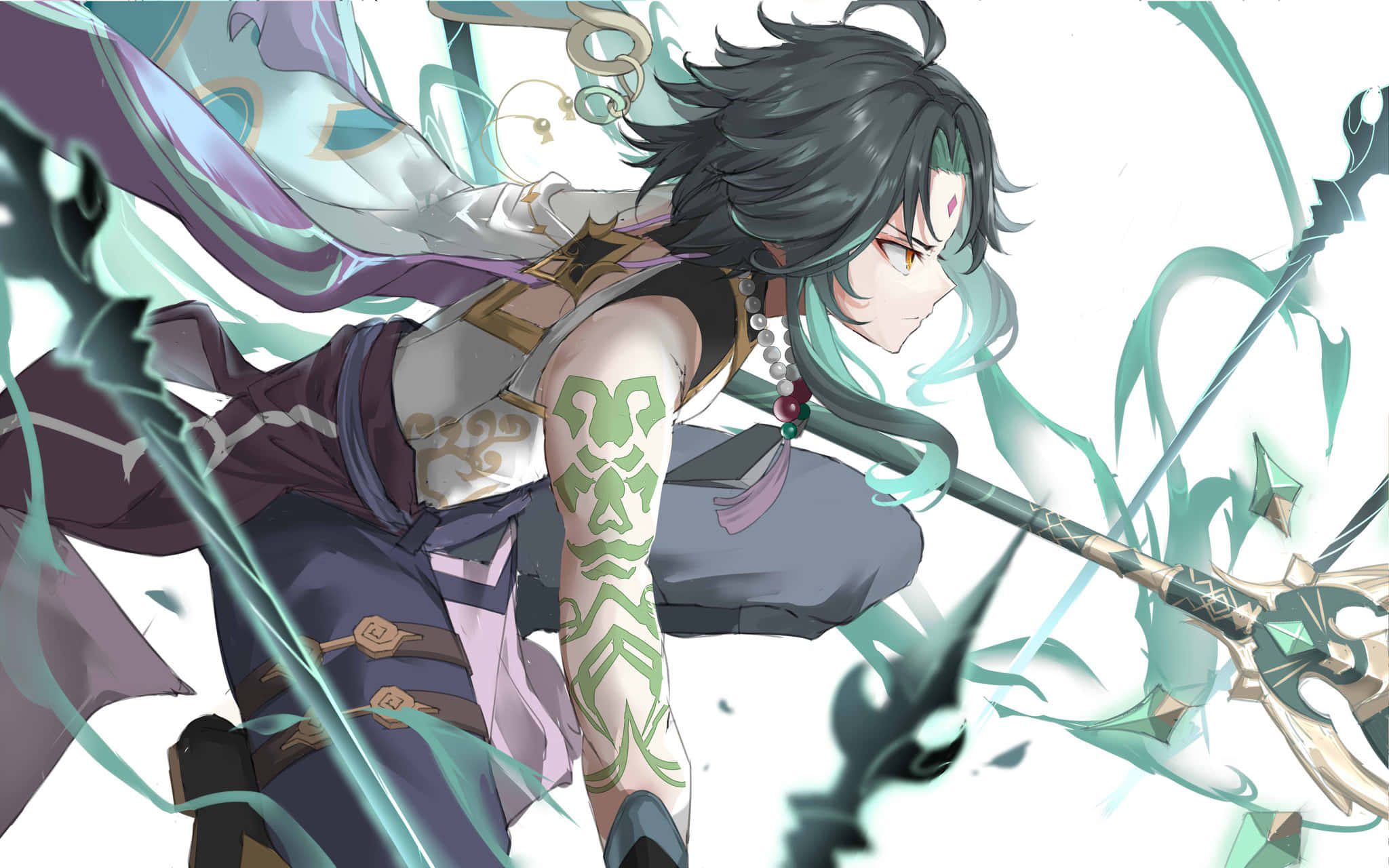Genshin Impact, Xiao, glowing sword, Full HD Desktop Wallpaper