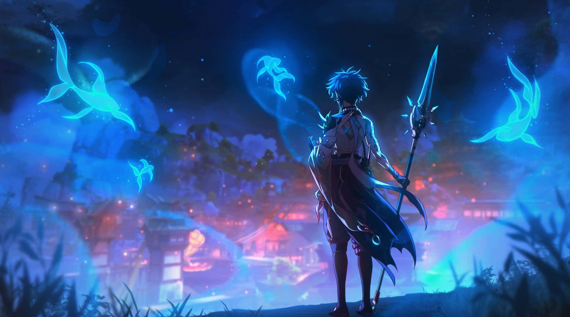 Genshin Impact, Xiao, blue-haired anime warrior, HD Desktop Wallpaper