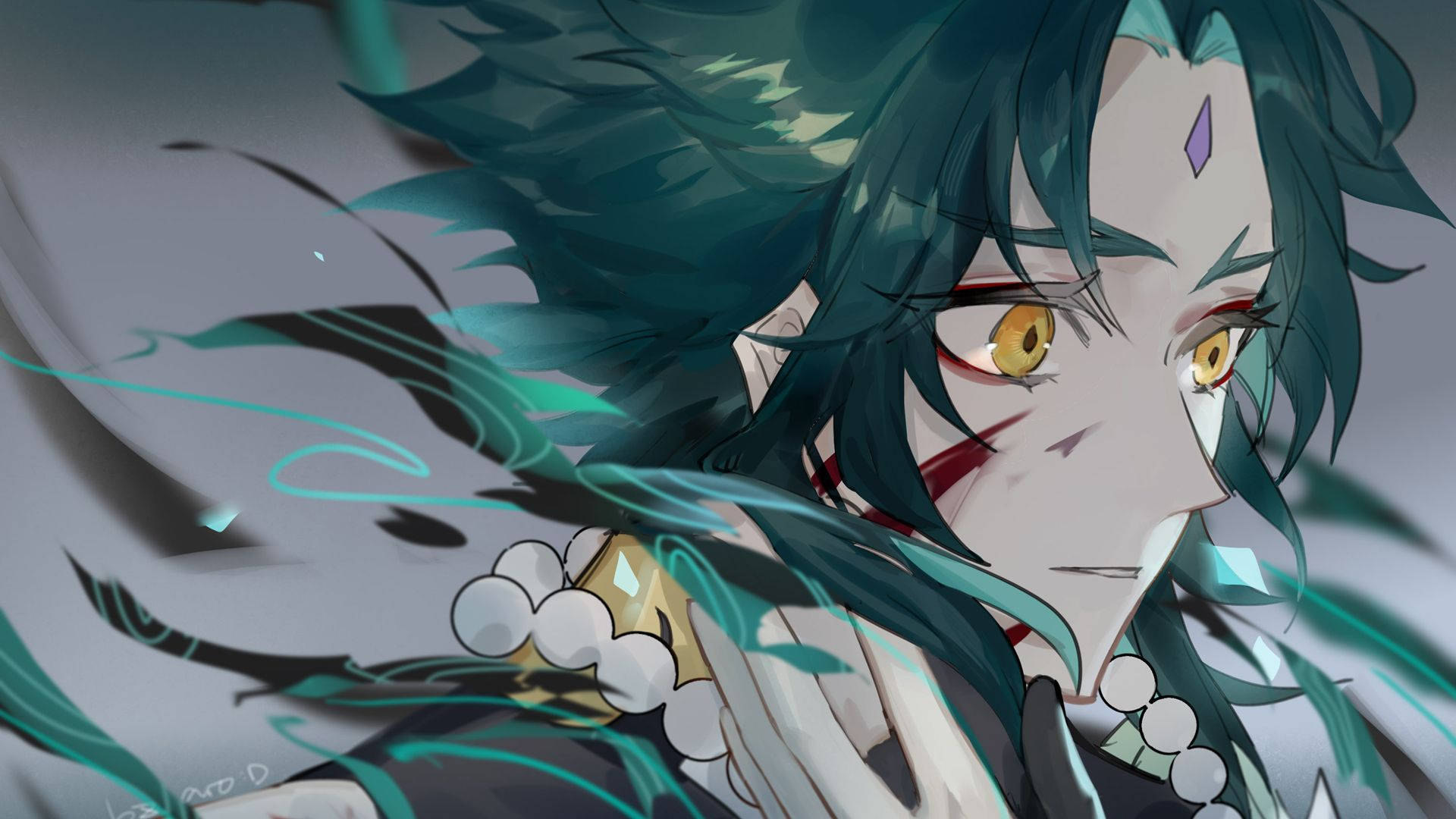 Genshin Impact, Xiao, teal hair, Full HD Desktop Wallpaper