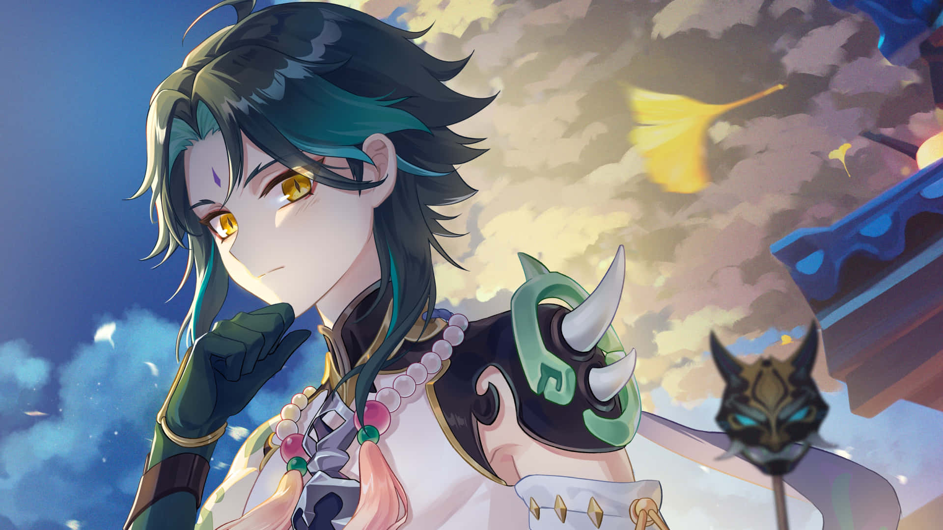 Genshin Impact, Xiao, teal hair, Full HD Desktop Wallpaper