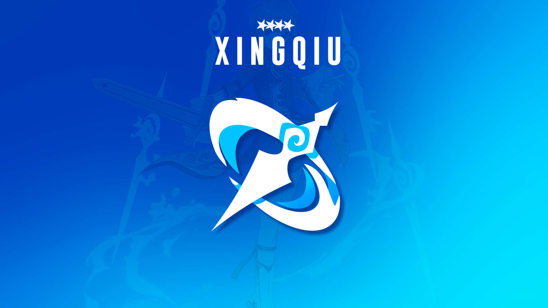 Xingqiu, Genshin Impact, white and blue logo, Full HD Desktop Wallpaper