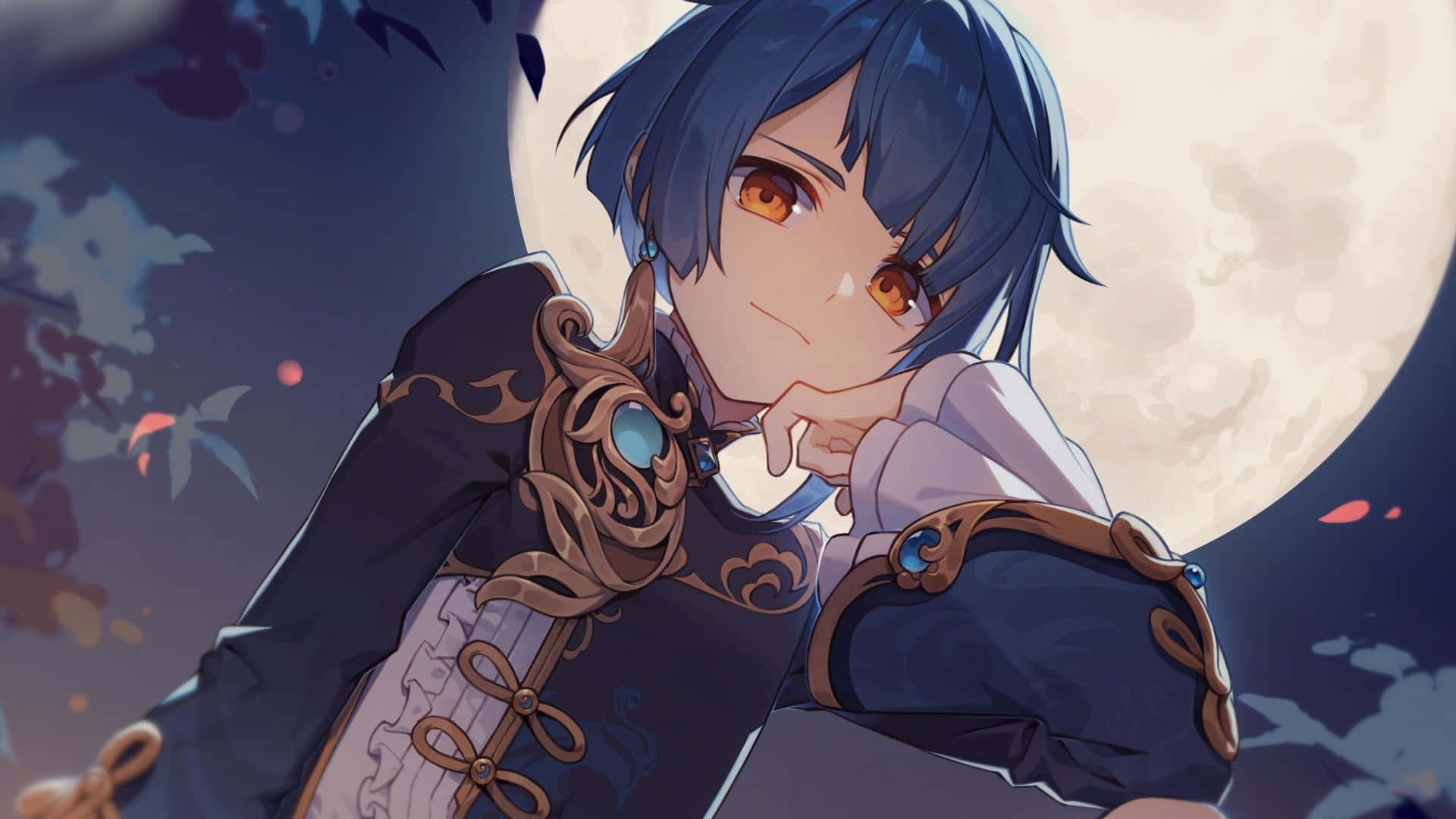 Xingqiu, Genshin Impact, blue-haired, Full HD Desktop Wallpaper