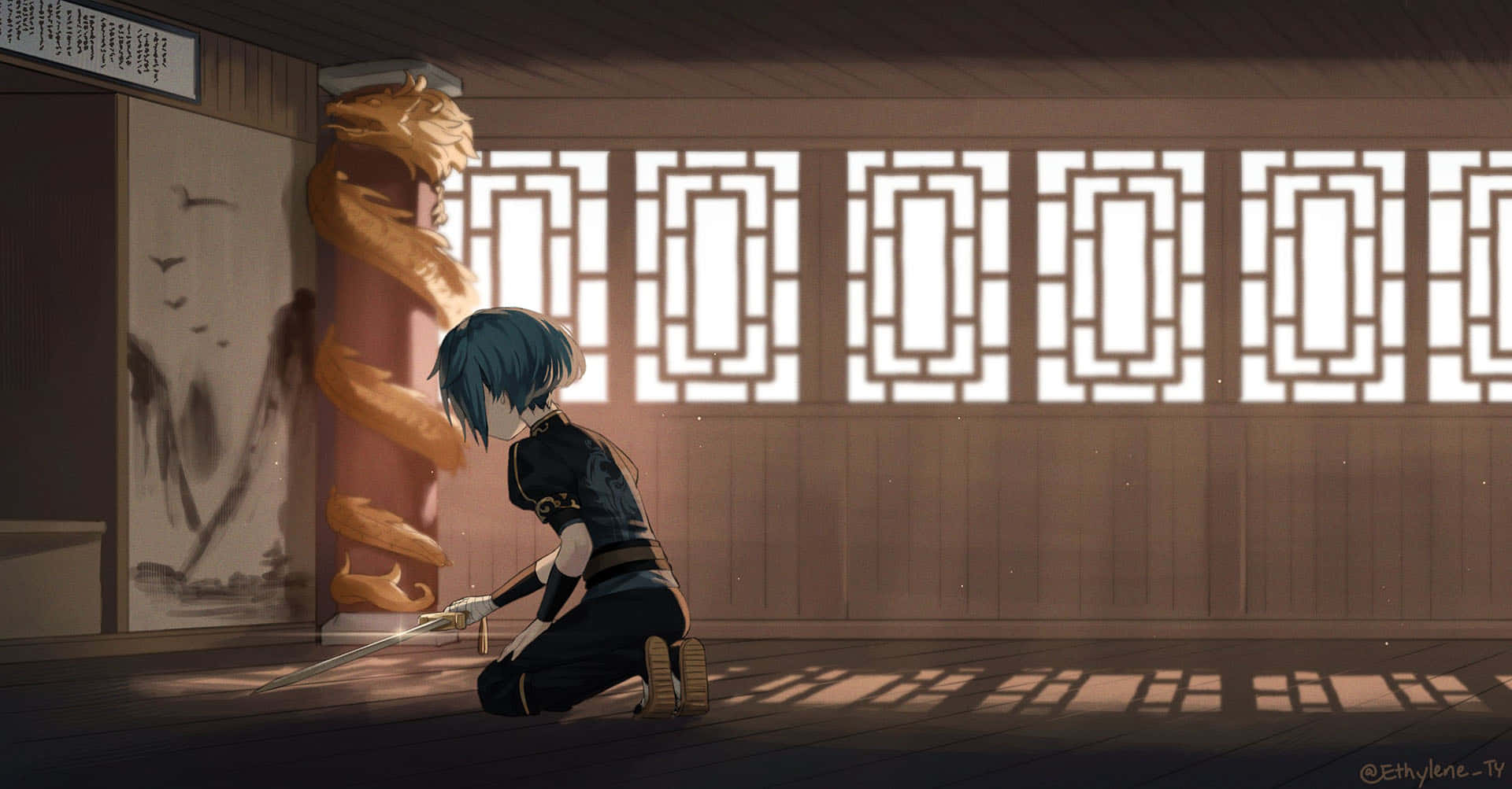 Genshin Impact, Xingqiu, blue-haired anime character, Full HD Desktop Wallpaper