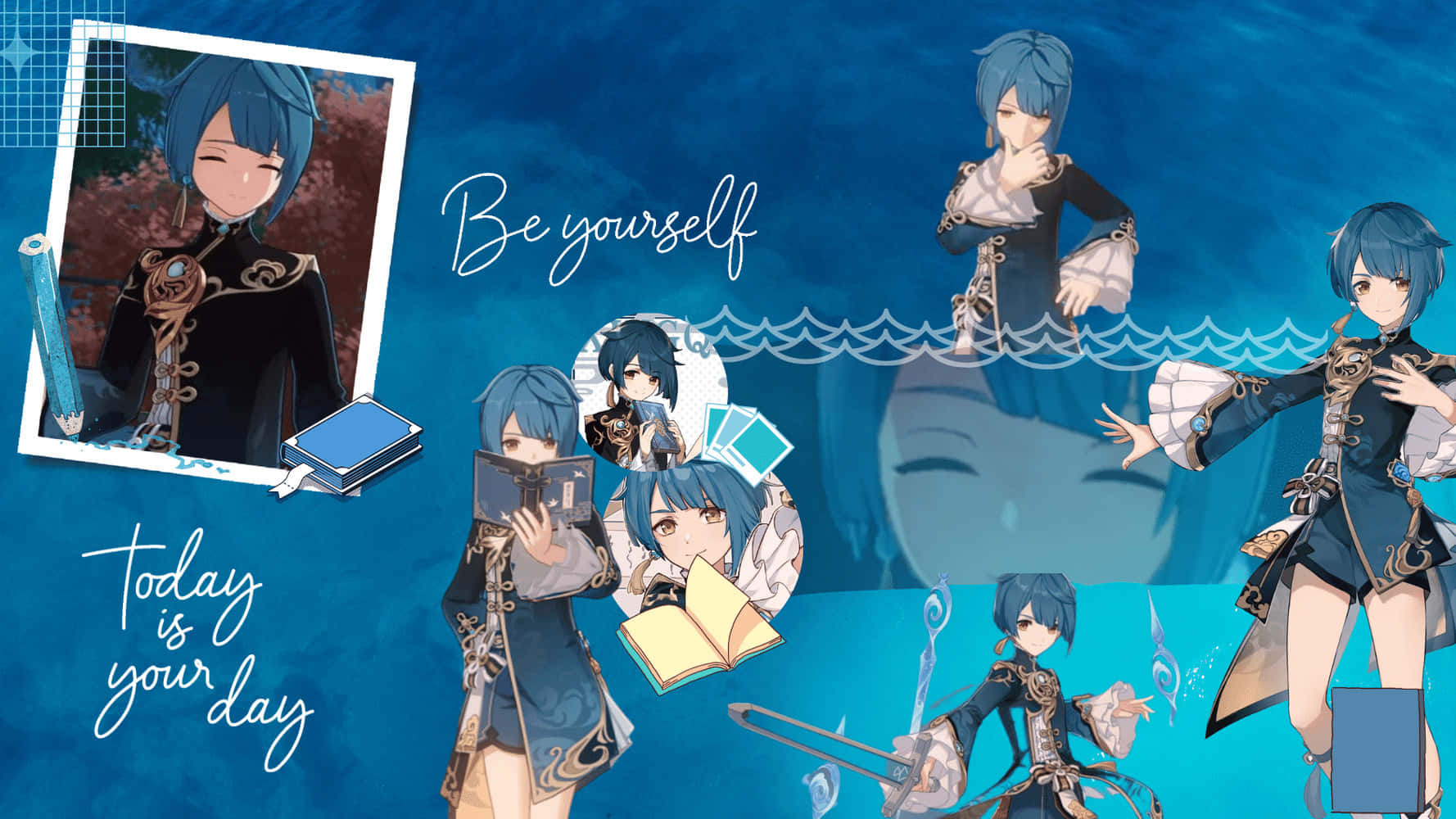 Genshin Impact, Xingqiu, blue-haired character, HD Desktop Wallpaper