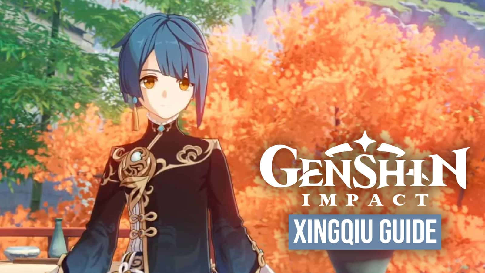 Xingqiu, Genshin Impact, blue-haired anime character, HD Desktop Wallpaper