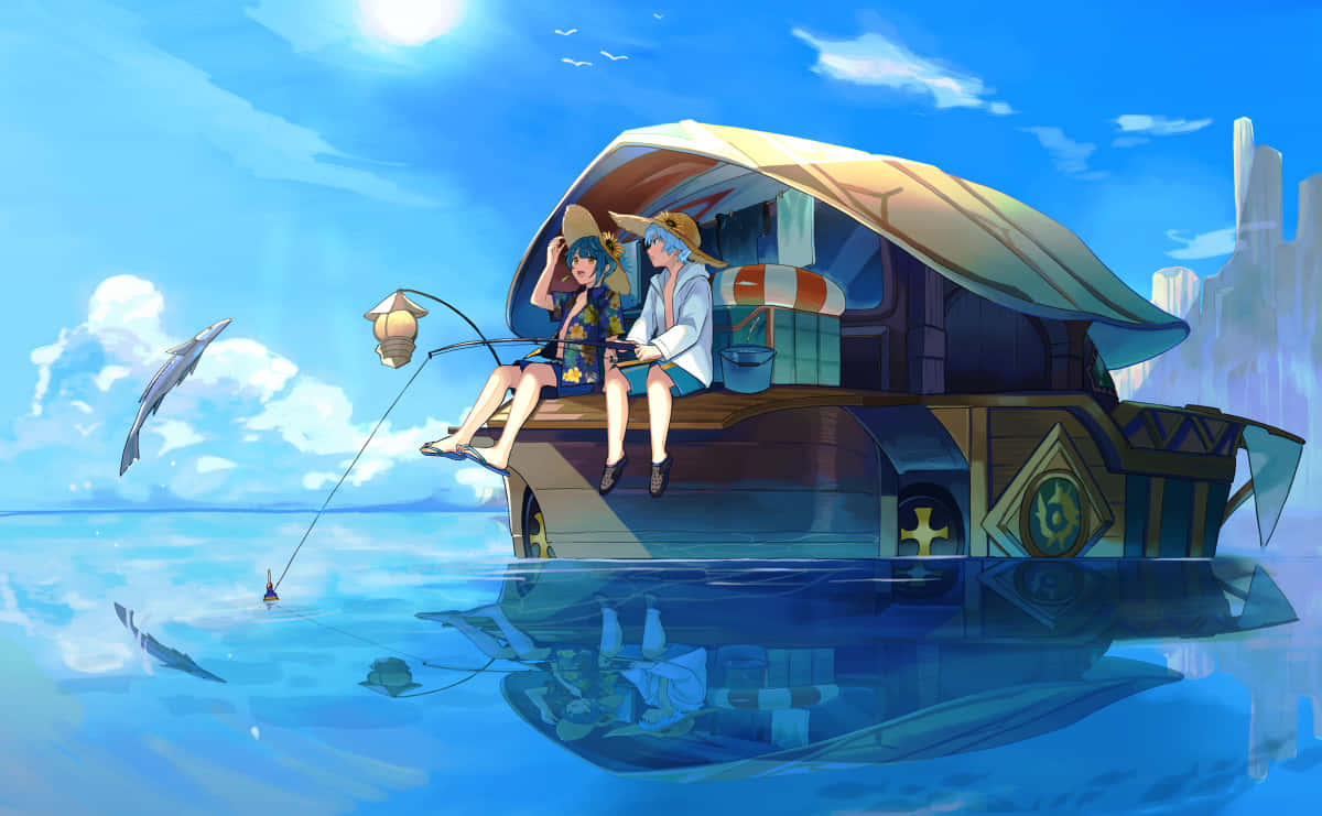 Genshin Impact, Xingqiu, floating houseboat, SD Desktop Wallpaper