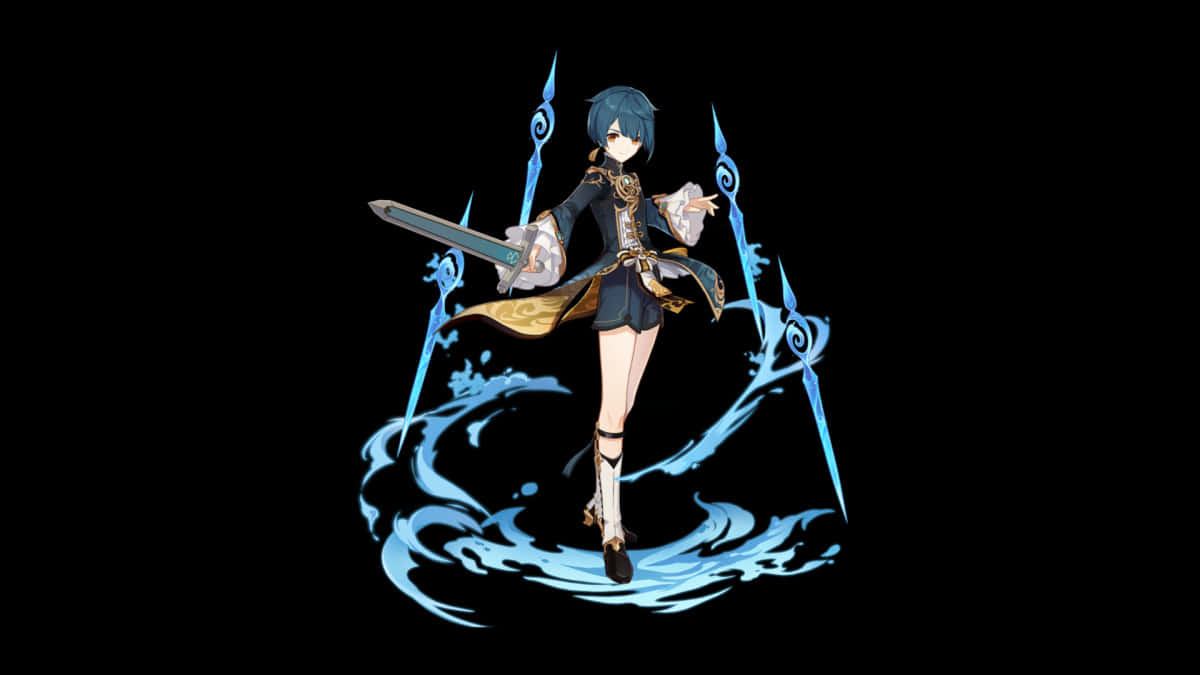 Xingqiu, Genshin Impact, blue-haired anime warrior, SD Desktop Wallpaper