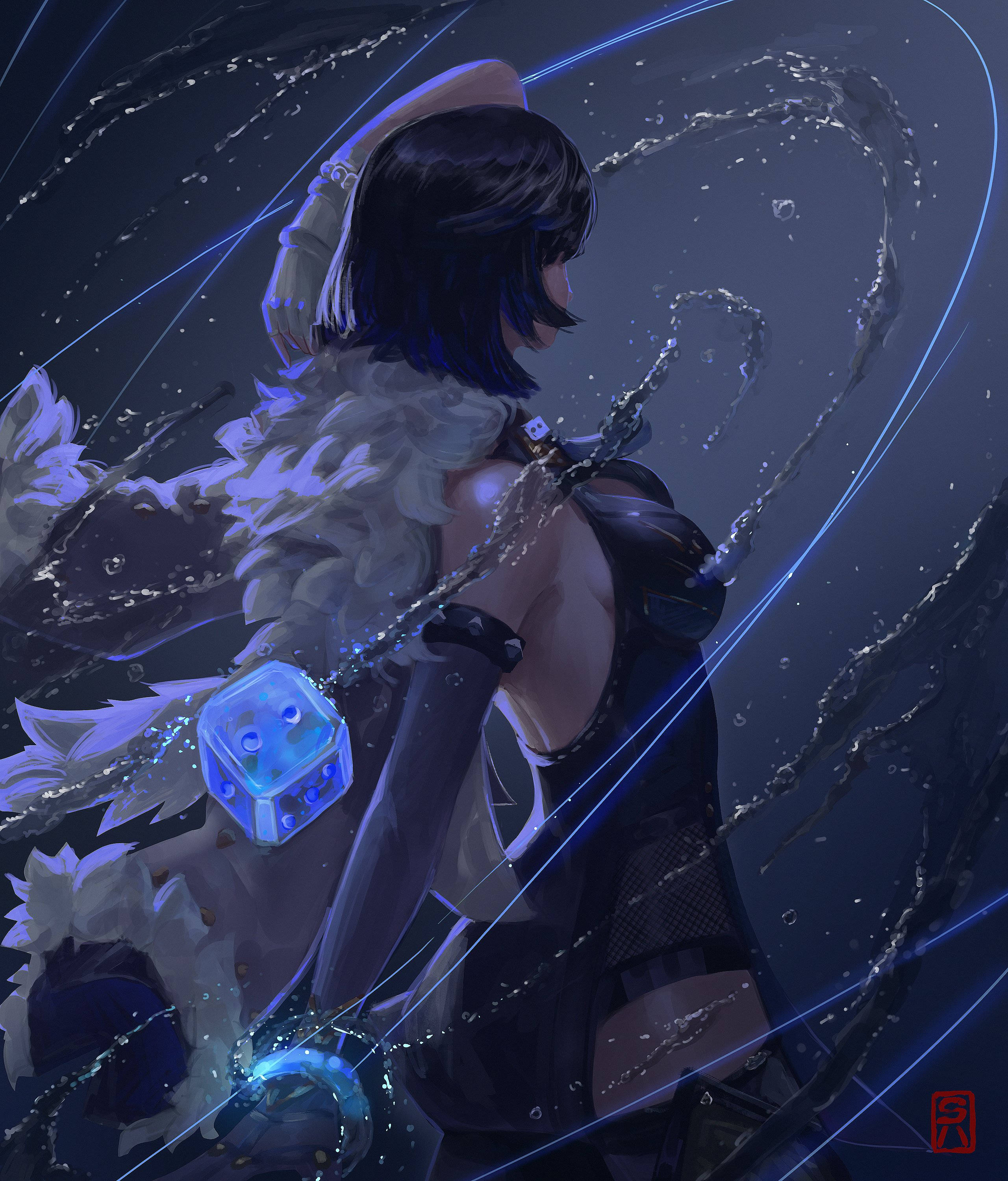 Genshin Impact, Yelan, dark-haired anime girl, 2K Phone Wallpaper