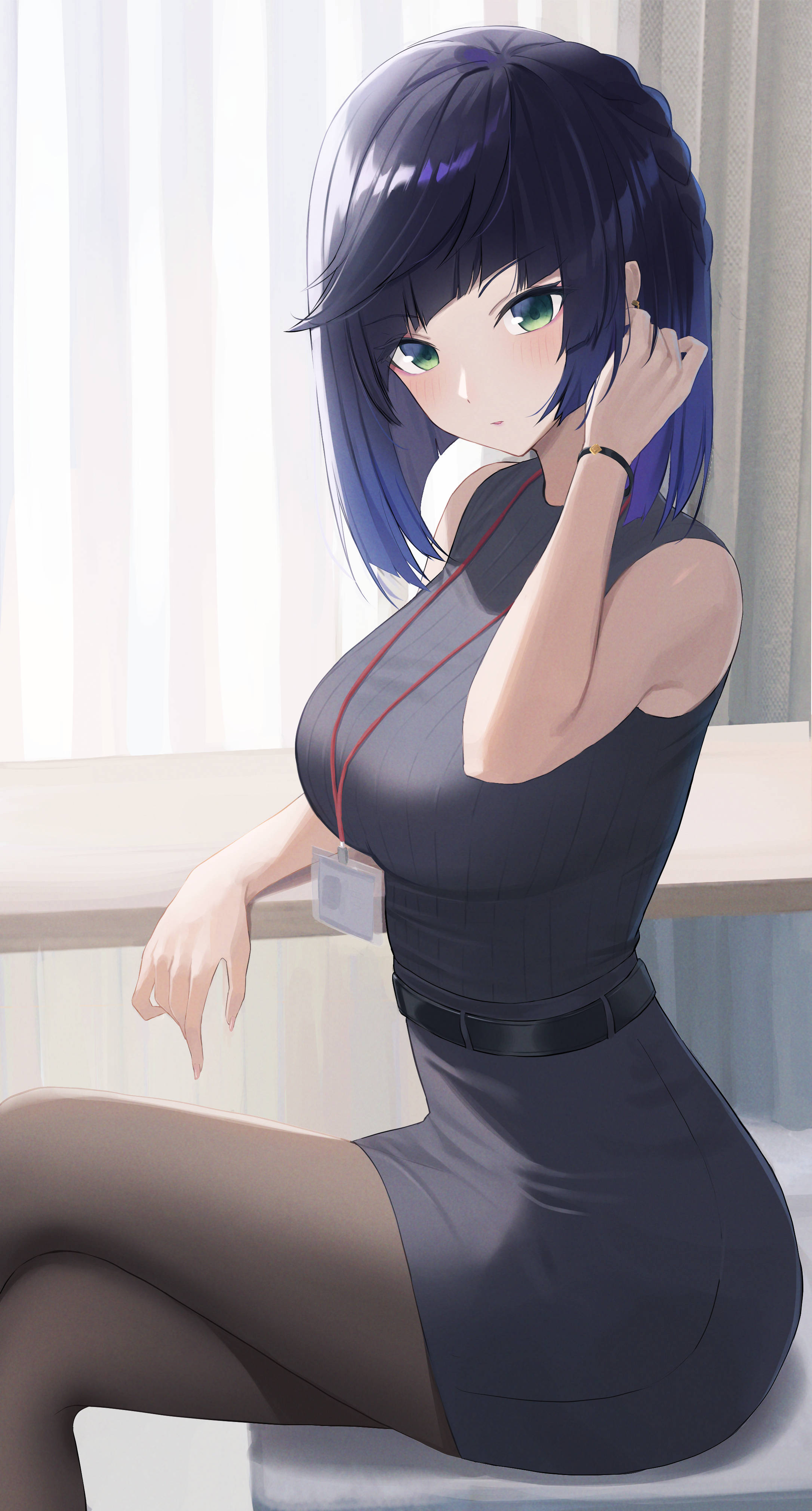 Genshin Impact, Yelan, dark grey dress, 4K Phone Wallpaper