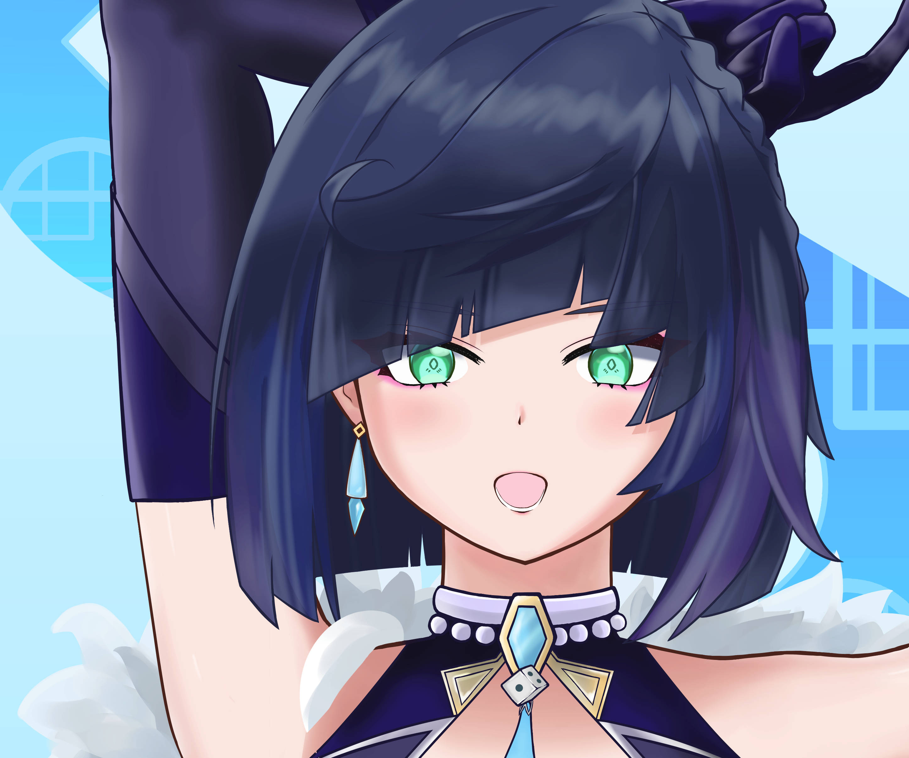 Genshin Impact, Yelan, green eyes, 2K Desktop Wallpaper