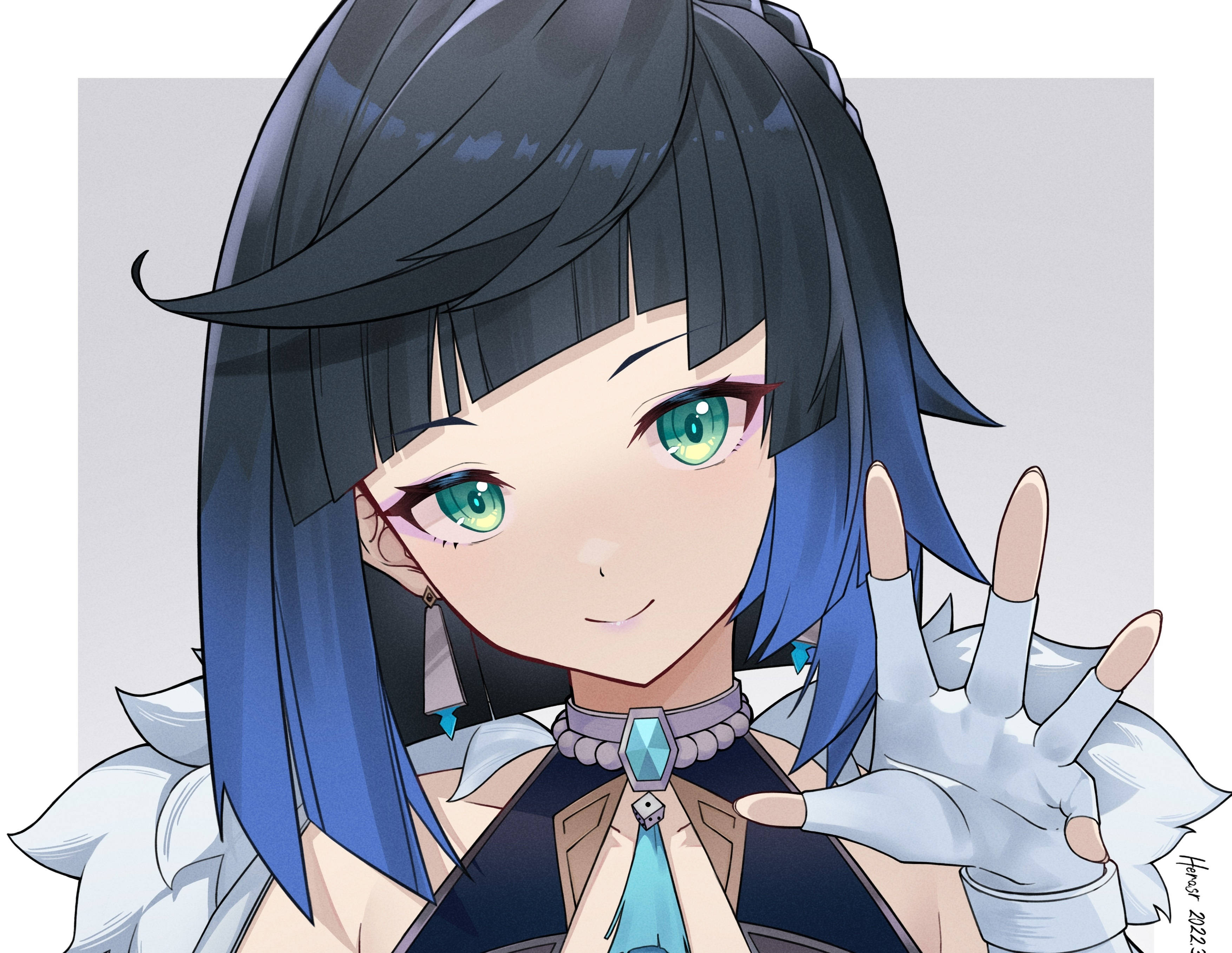 Genshin Impact, Yelan, blue hair, 2K Desktop Wallpaper