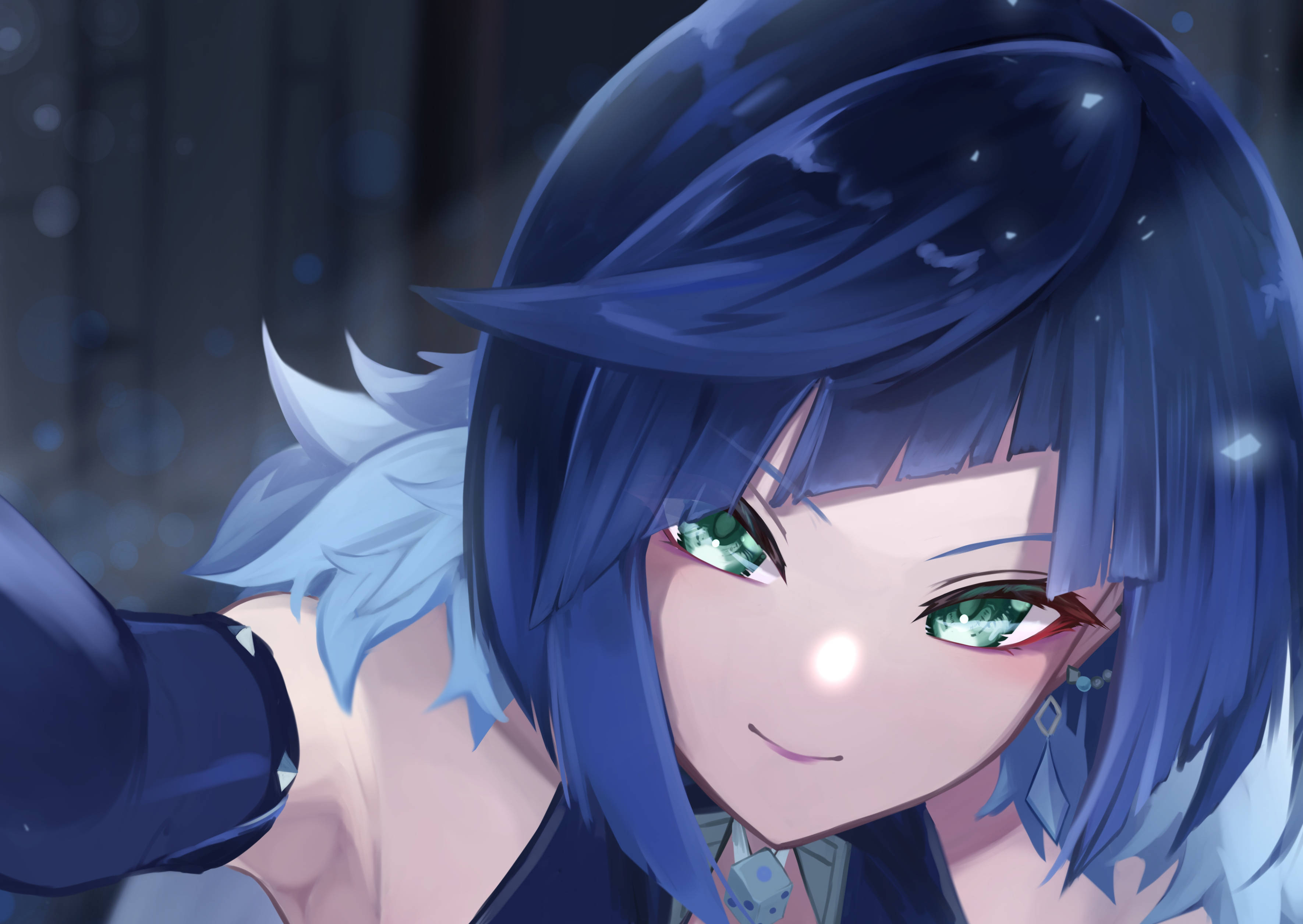 Genshin Impact, Yelan, blue-haired anime girl, 2K Desktop Wallpaper