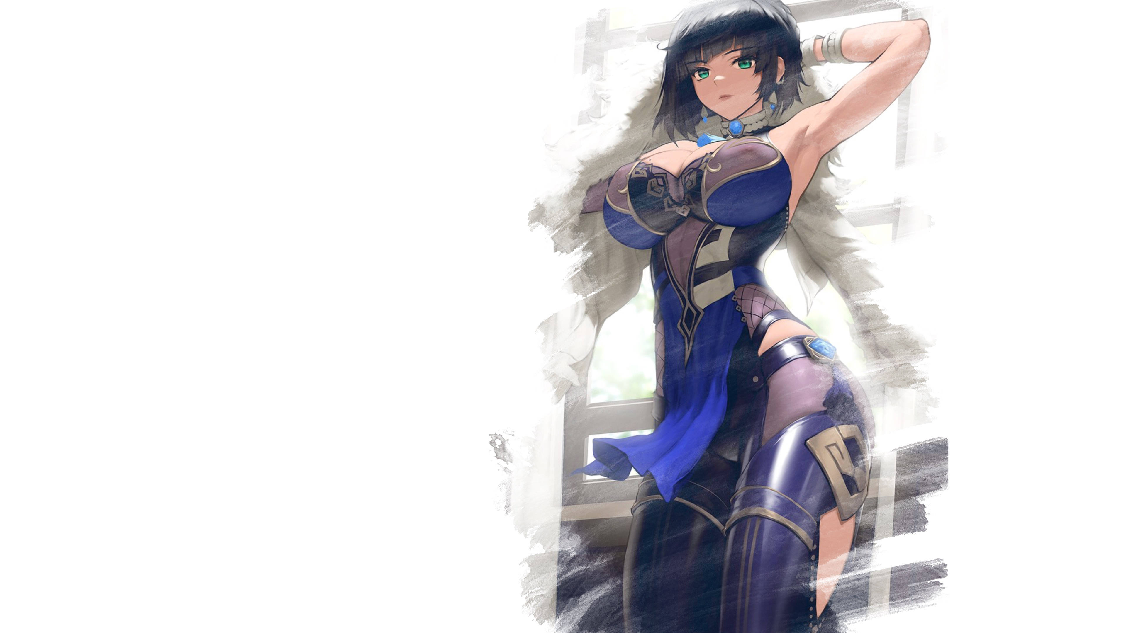 Genshin Impact, Yelan, blue and purple armored outfit, 4K Desktop Wallpaper