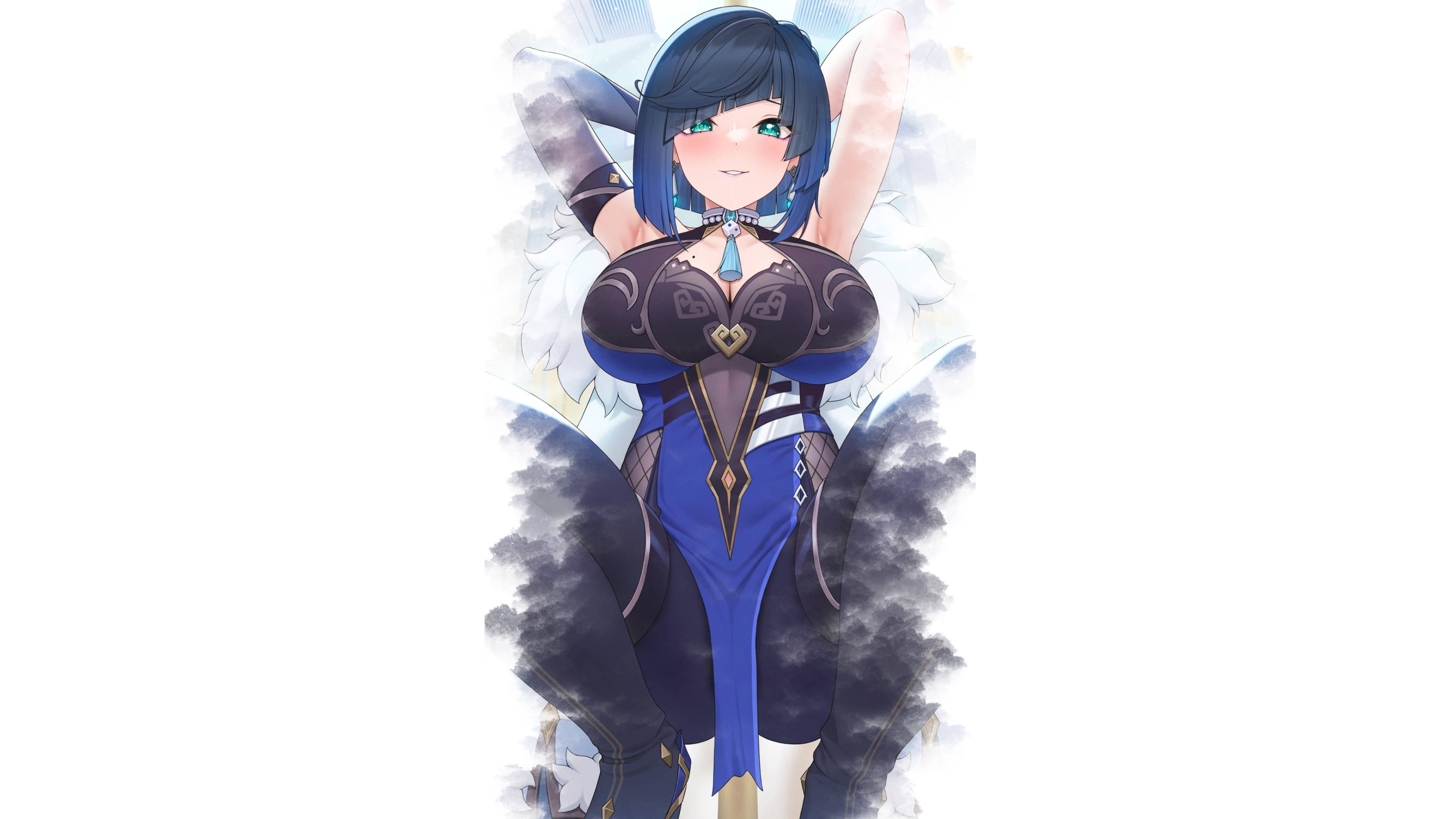 Genshin Impact, Yelan, blue hair, 4K Desktop Wallpaper