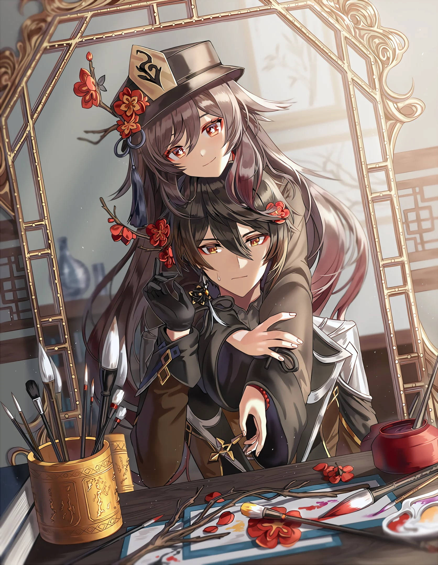 Genshin Impact, anime couple, traditional attire, Full HD Phone Wallpaper