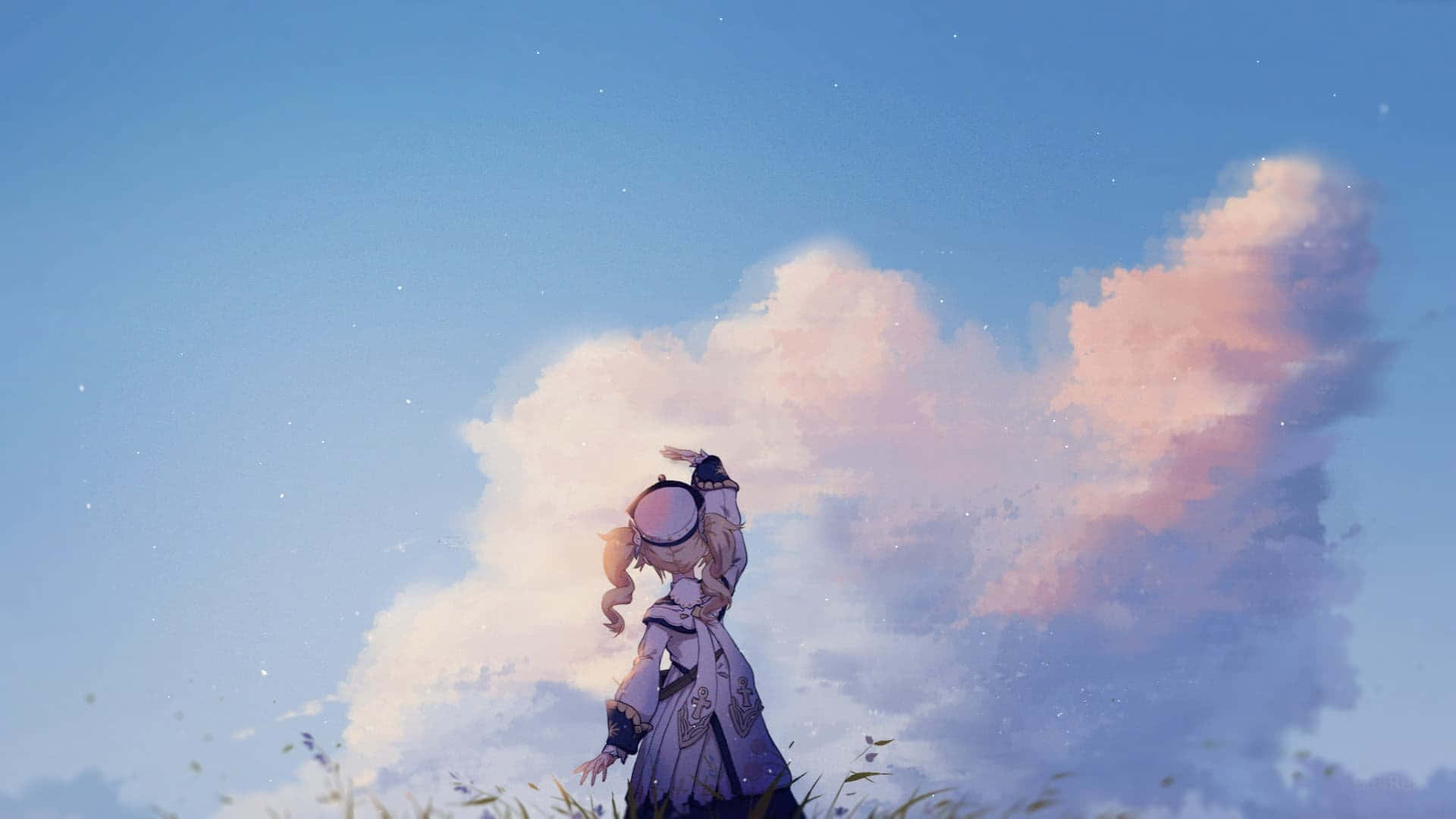 Genshin Character, purple dress, grassy hill, Full HD Desktop Wallpaper