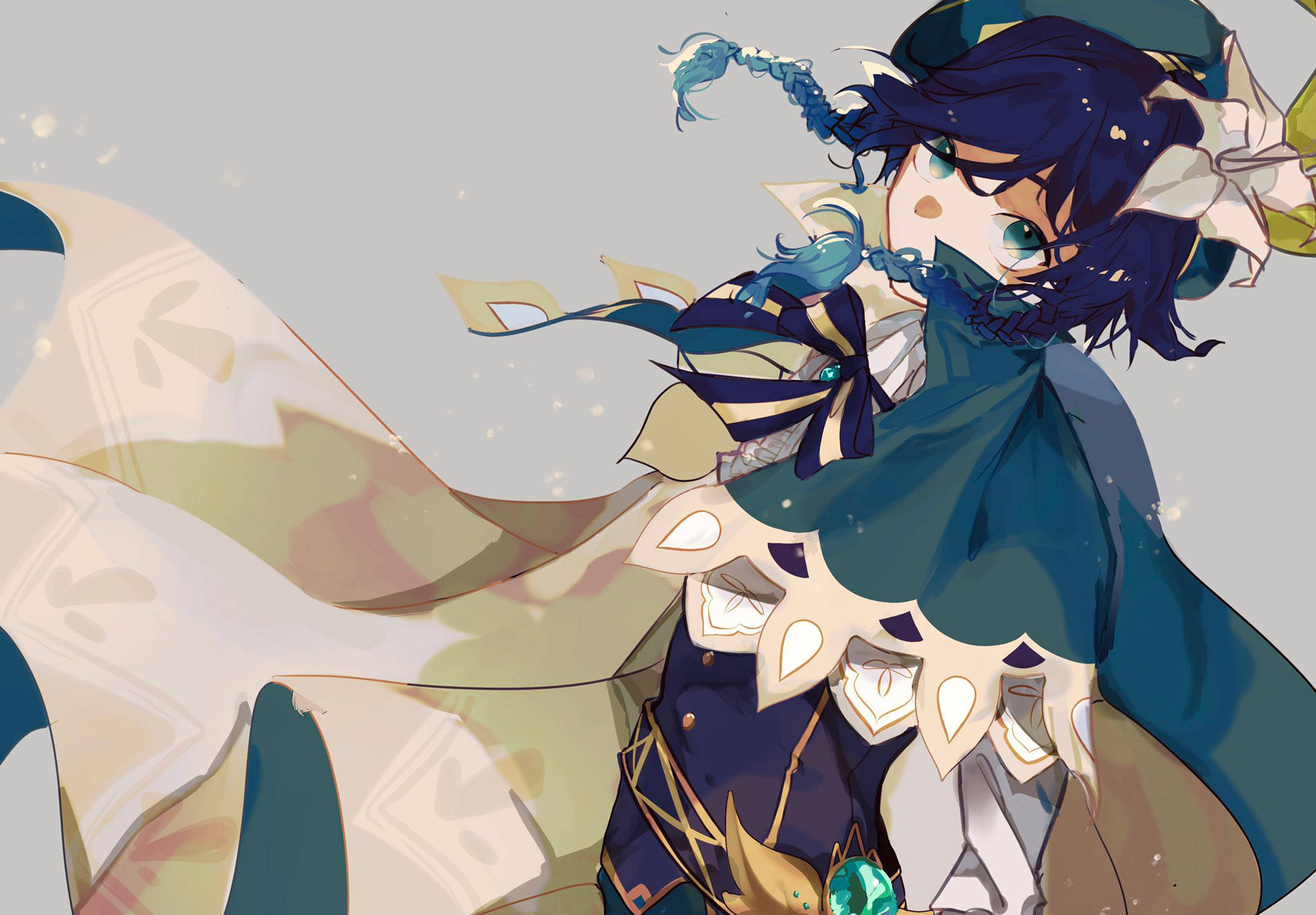 Genshin Venti, flowy cape, teal and cream cloak, Full HD Desktop Wallpaper