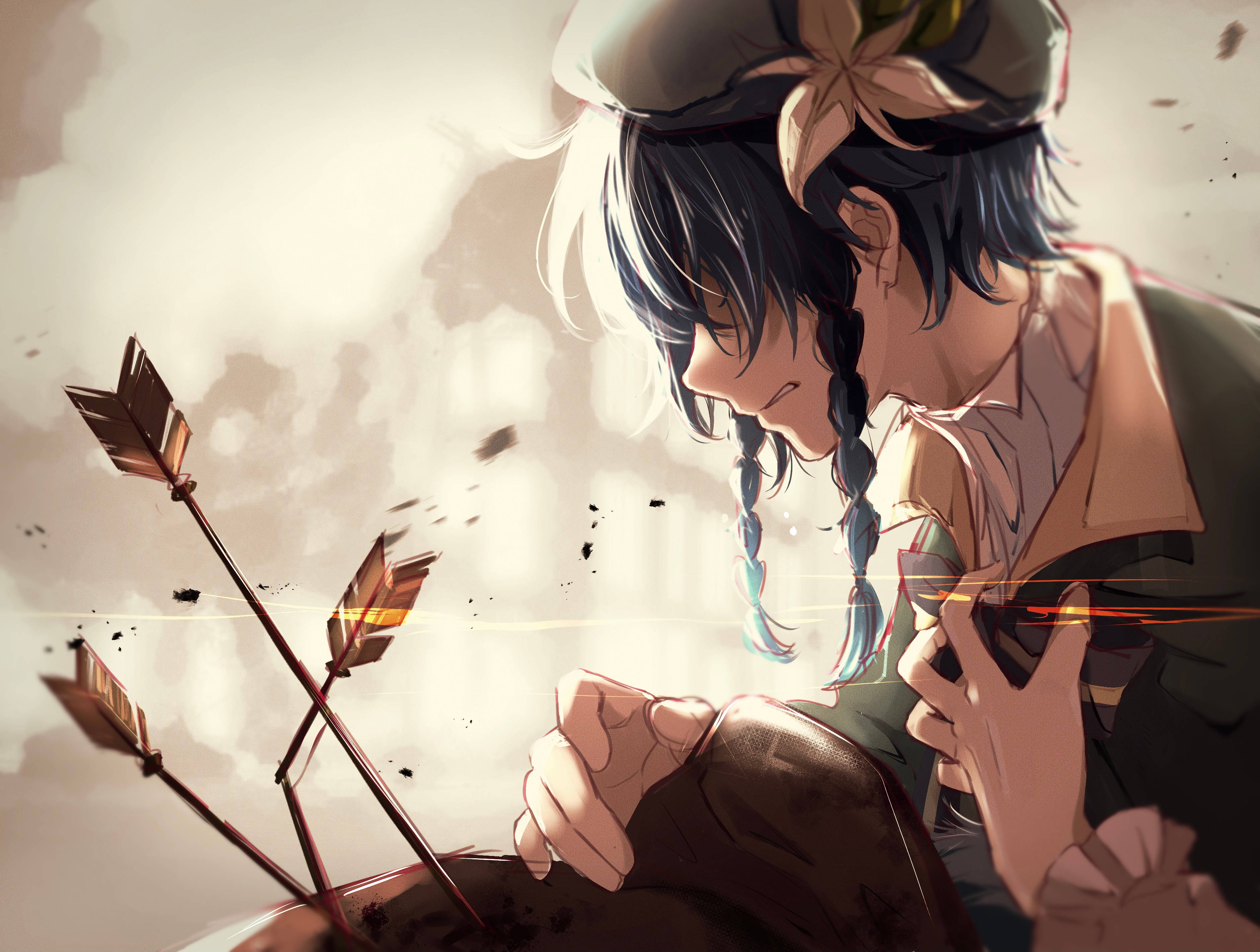 Genshin Venti, anime archer, braided hair, 2K Desktop Wallpaper