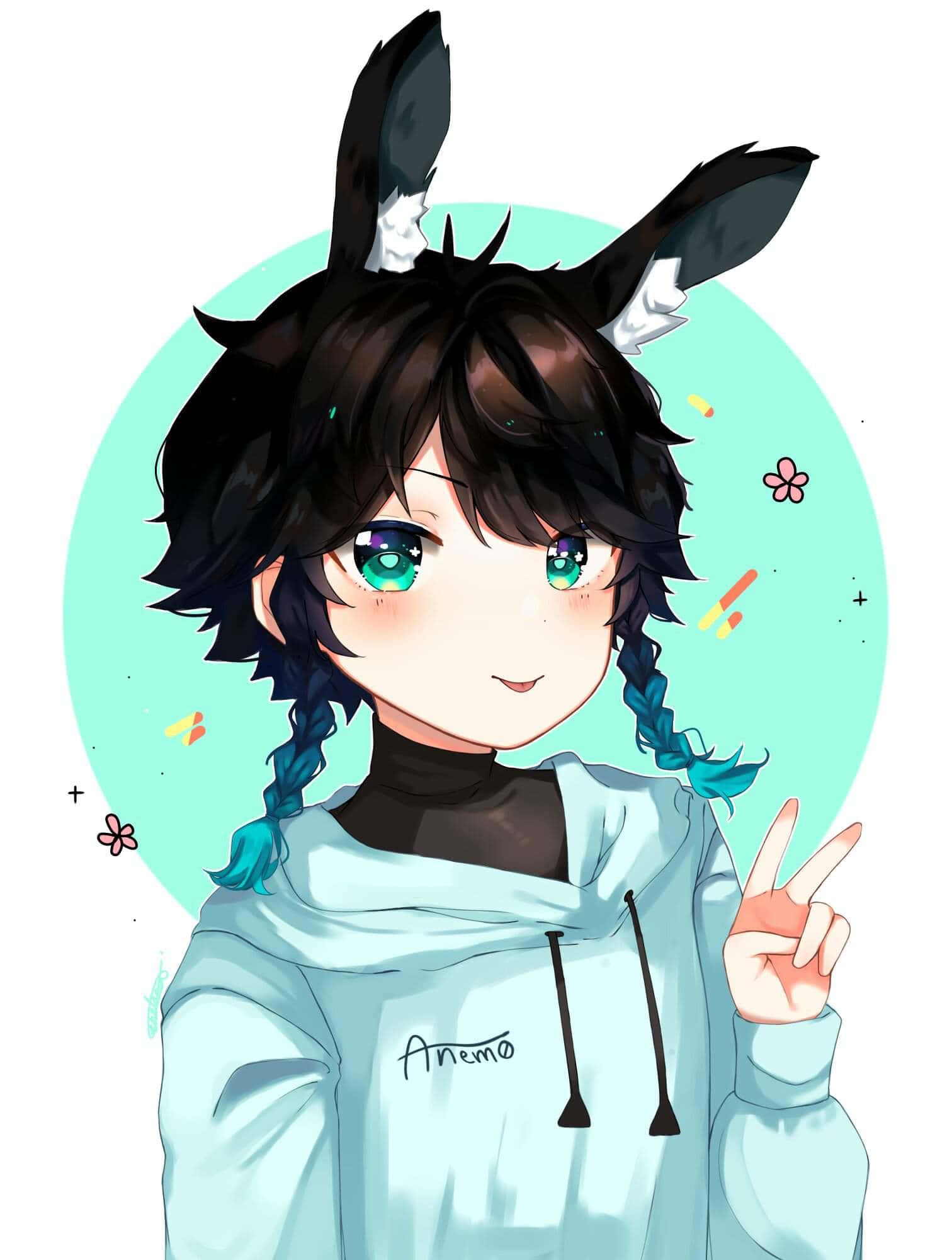 Venti, bunny ears, black hair, Full HD Phone Wallpaper