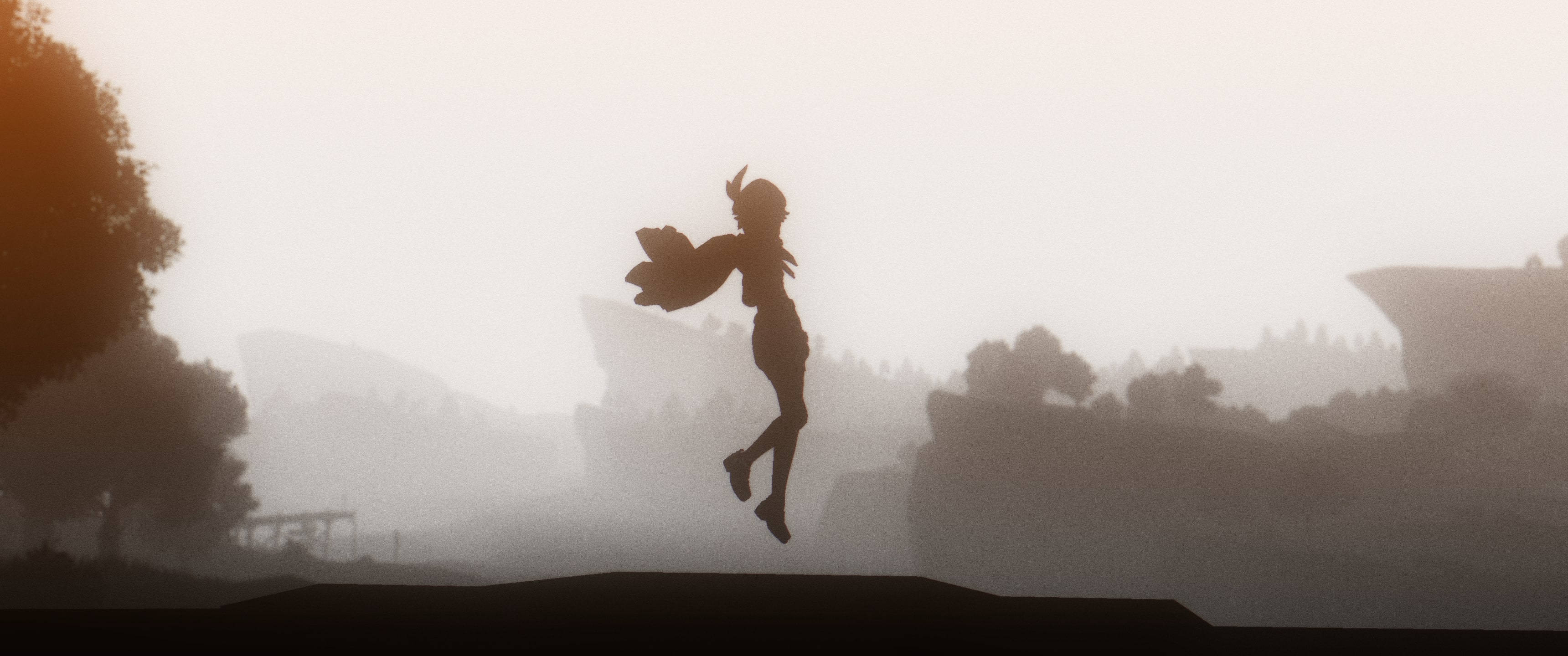 Genshin Venti, silhouette, dawn sky, 2K Desktop Wallpaper