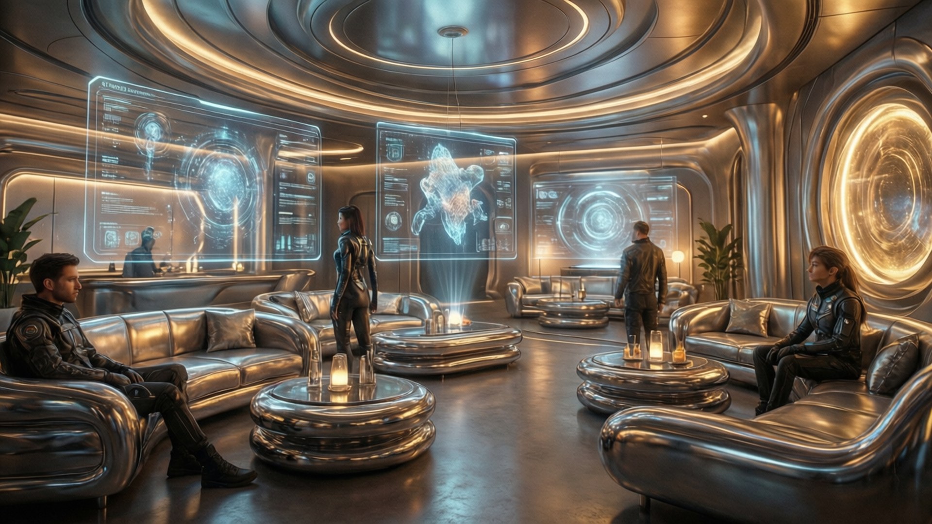 Genthru, Tech Lounge, holograms, Full HD Desktop Wallpaper