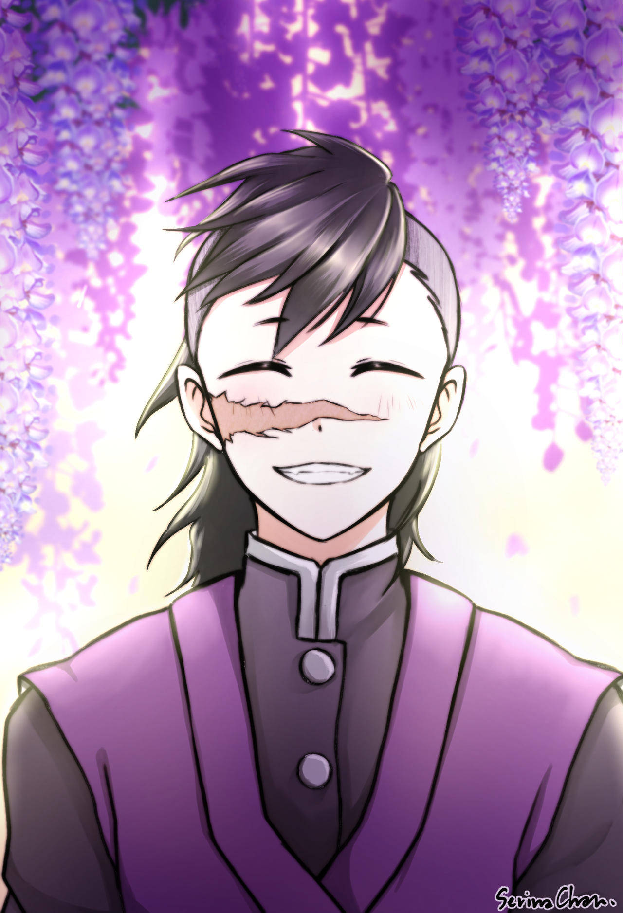 Genya, wisteria blossoms, purple outfit, HD Phone Wallpaper