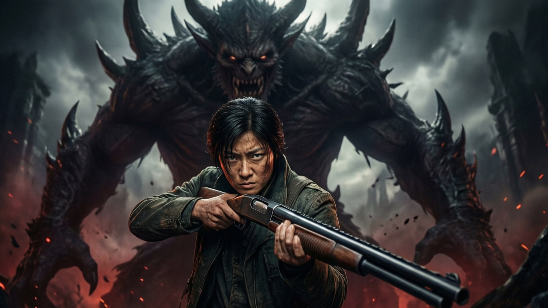 Genya, shotgun, giant demon, Full HD Desktop Wallpaper