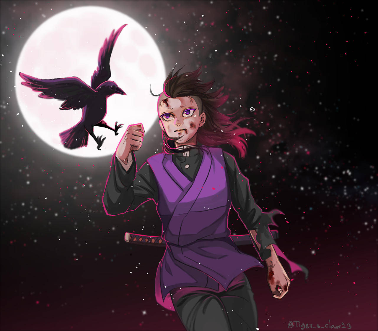 Genya, full moon, crow, HD Desktop Wallpaper