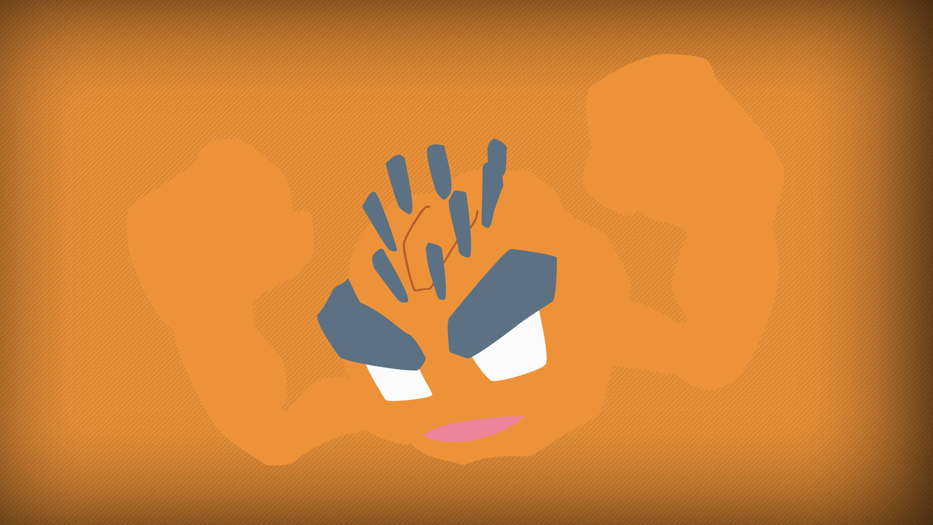 Geodude, minimalist orange outline, blue eyes, Full HD Desktop Wallpaper