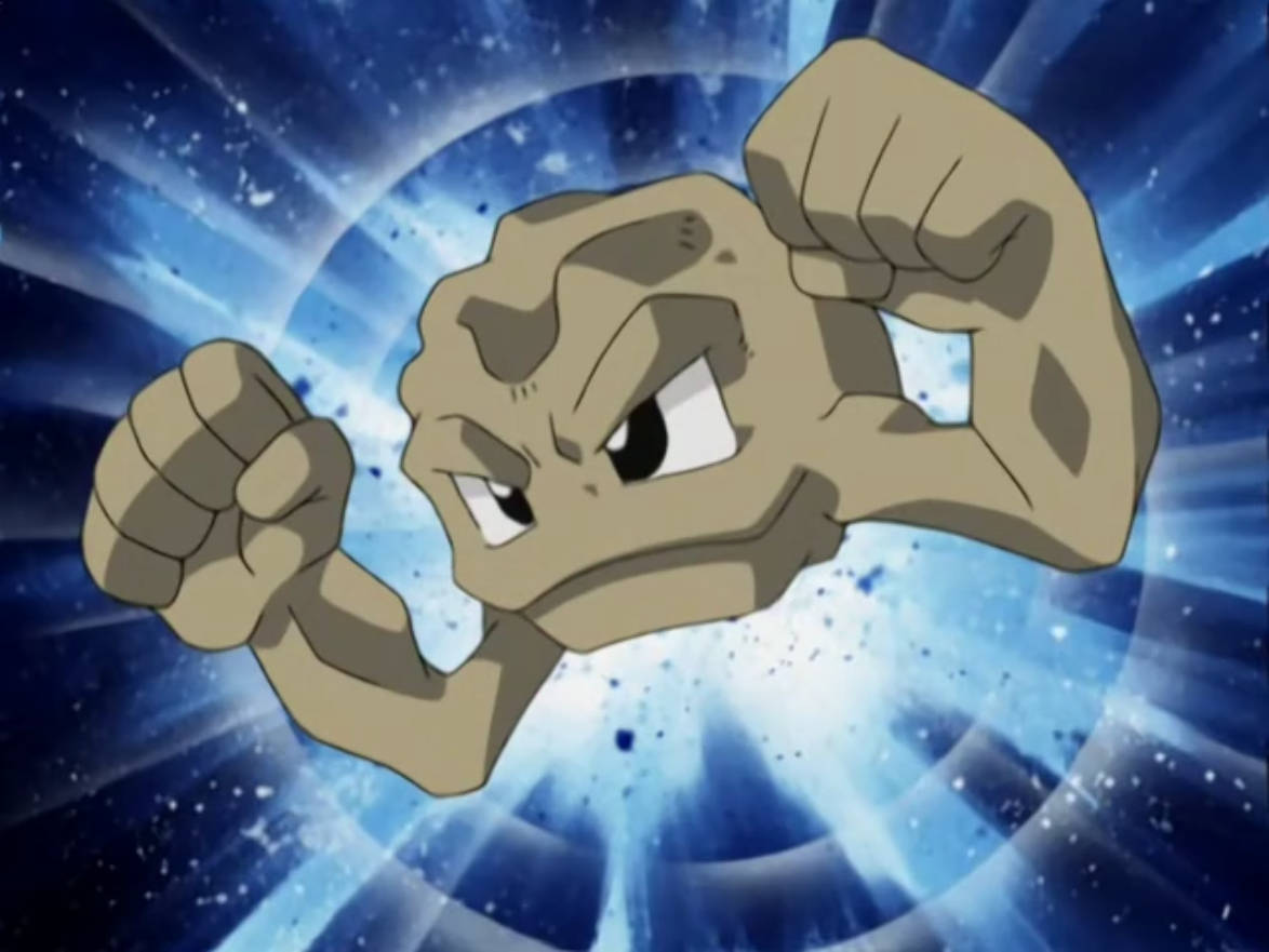 Geodude, starry blue background, glowing blue cosmic background, SD Desktop Wallpaper
