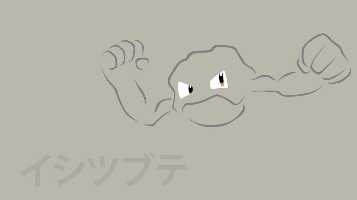 Geodude, gray rock-like creature, muted beige background, SD Desktop Wallpaper