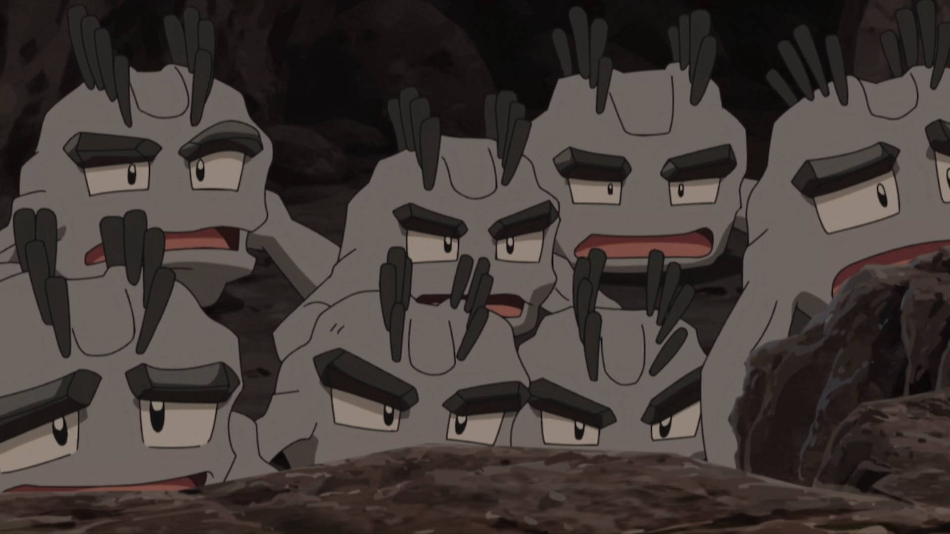 Geodude, gray, black spikes, Full HD Desktop Wallpaper