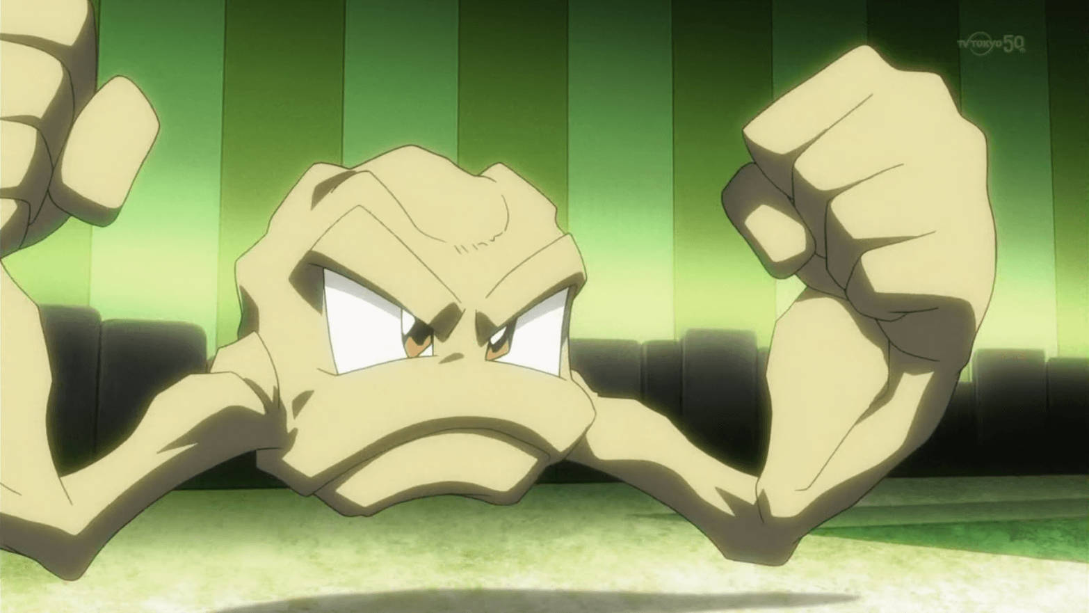 Geodude, striped green background, anime, HD Desktop Wallpaper